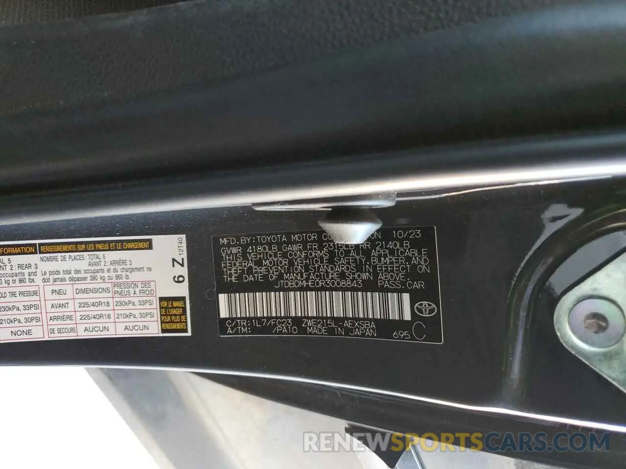 12 fotografías del automóvil dañado JTDBDMHE0R3008843 TOYOTA COROLLA 2024