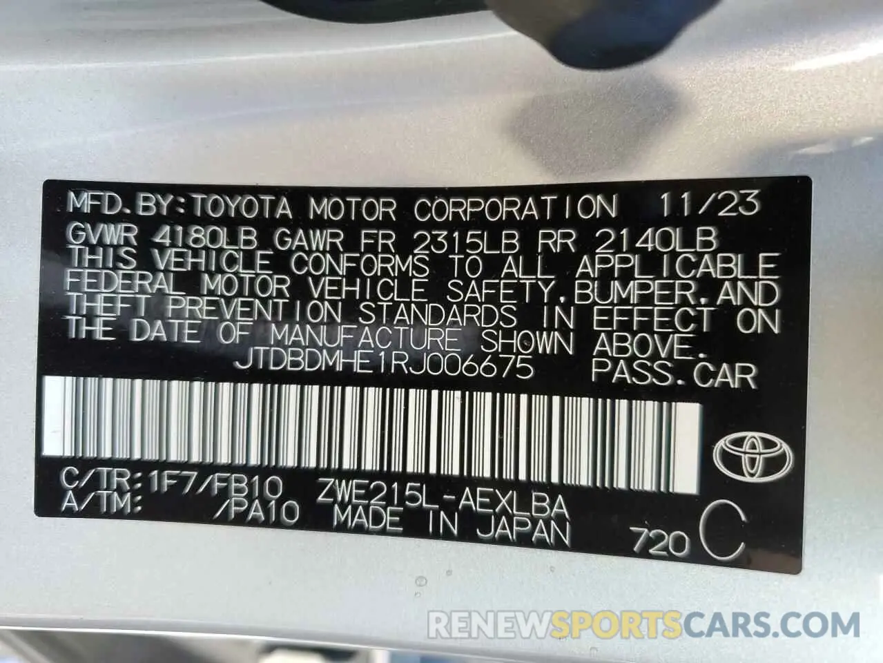 12 fotografías del automóvil dañado JTDBDMHE1RJ006675 TOYOTA COROLLA 2024