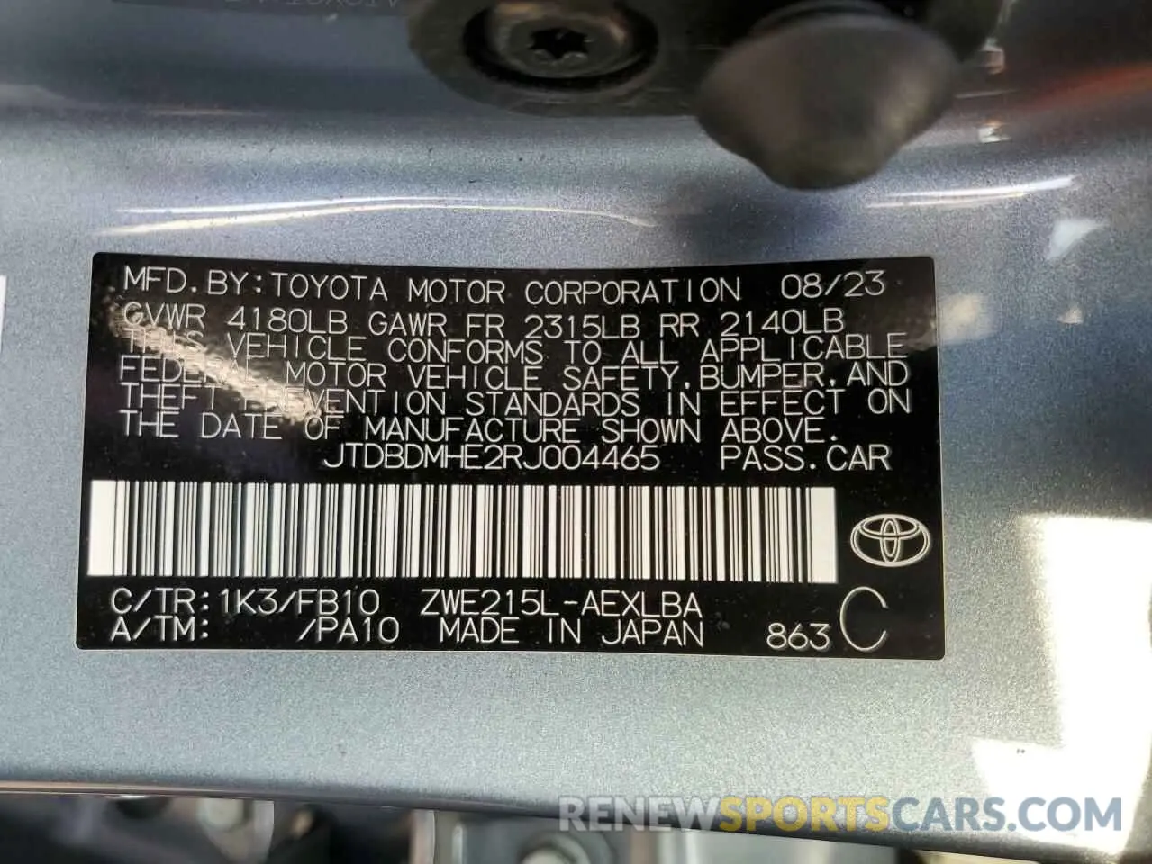 12 fotografías del automóvil dañado JTDBDMHE2RJ004465 TOYOTA COROLLA 2024