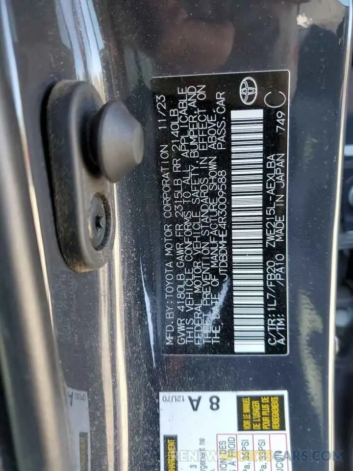 12 fotografías del automóvil dañado JTDBDMHE4R3009588 TOYOTA COROLLA 2024