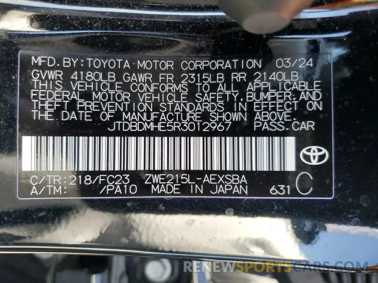 15 fotografías del automóvil dañado JTDBDMHE5R3012967 TOYOTA COROLLA 2024