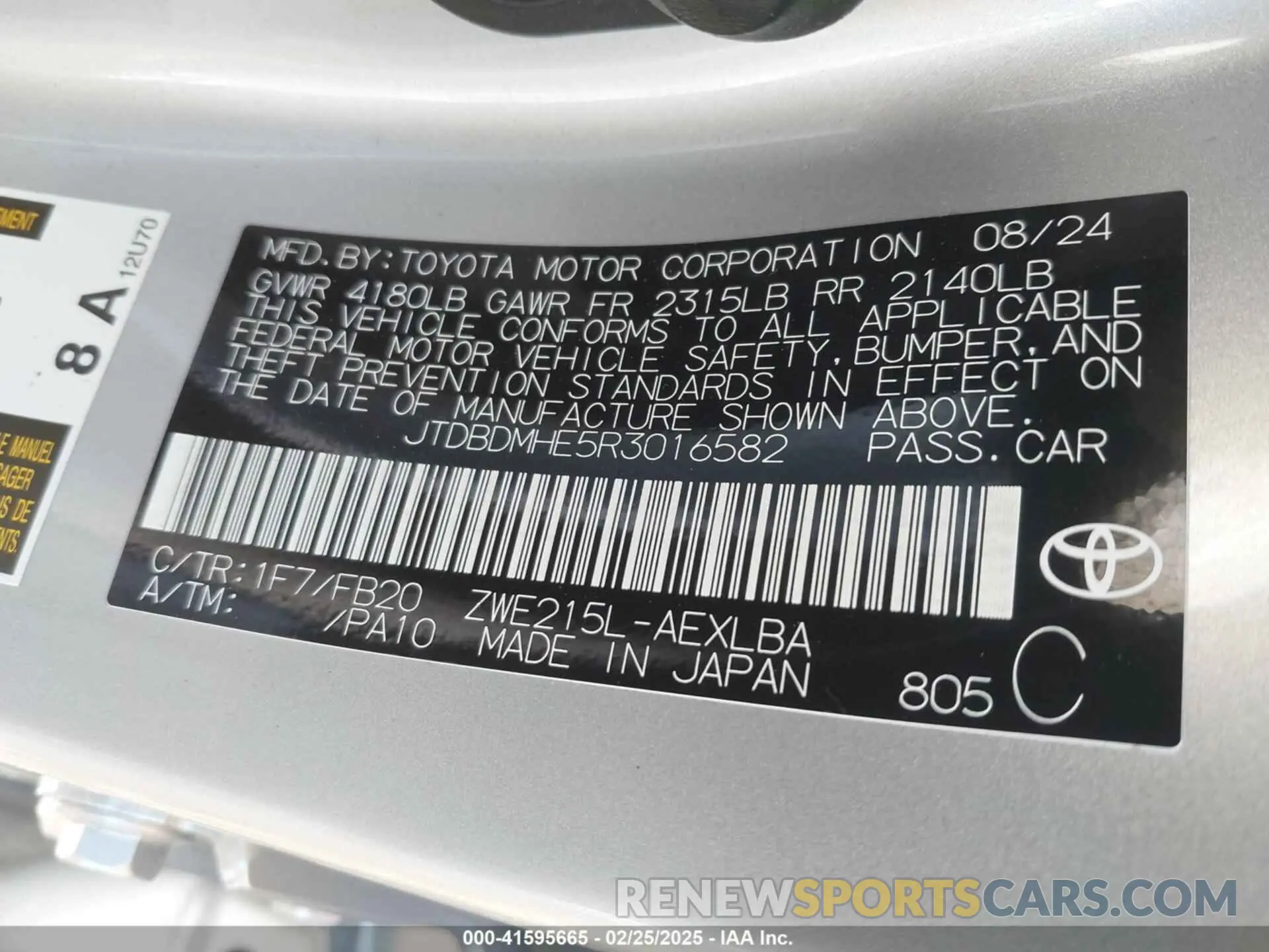 9 fotografías del automóvil dañado JTDBDMHE5R3016582 TOYOTA COROLLA 2024