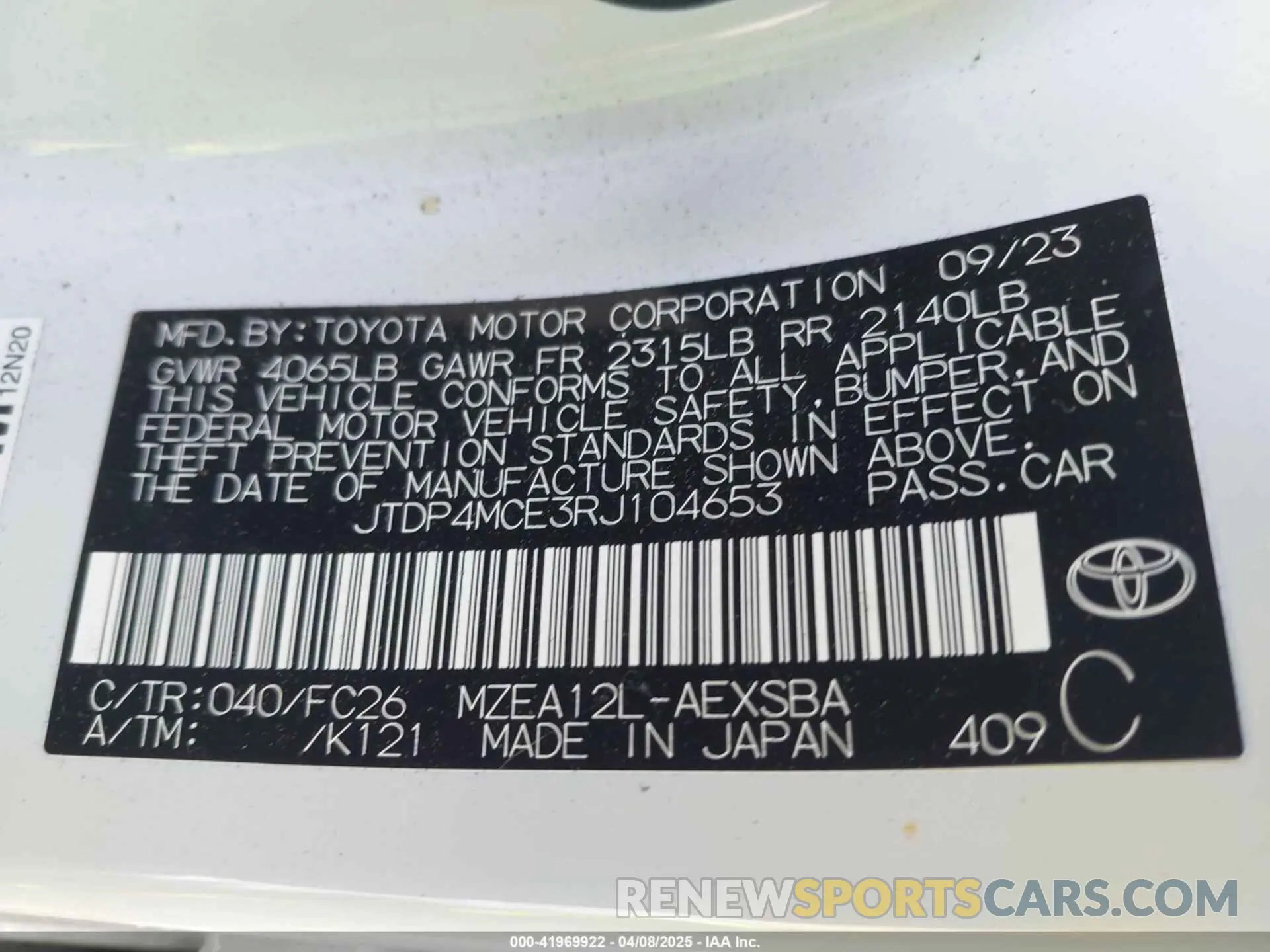 9 fotografías del automóvil dañado JTDP4MCE3RJ104653 TOYOTA COROLLA 2024