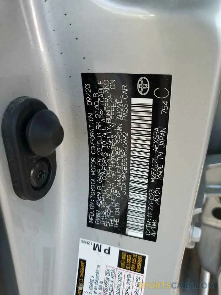 12 fotografías del automóvil dañado JTDP4MCE5R3520692 TOYOTA COROLLA 2024