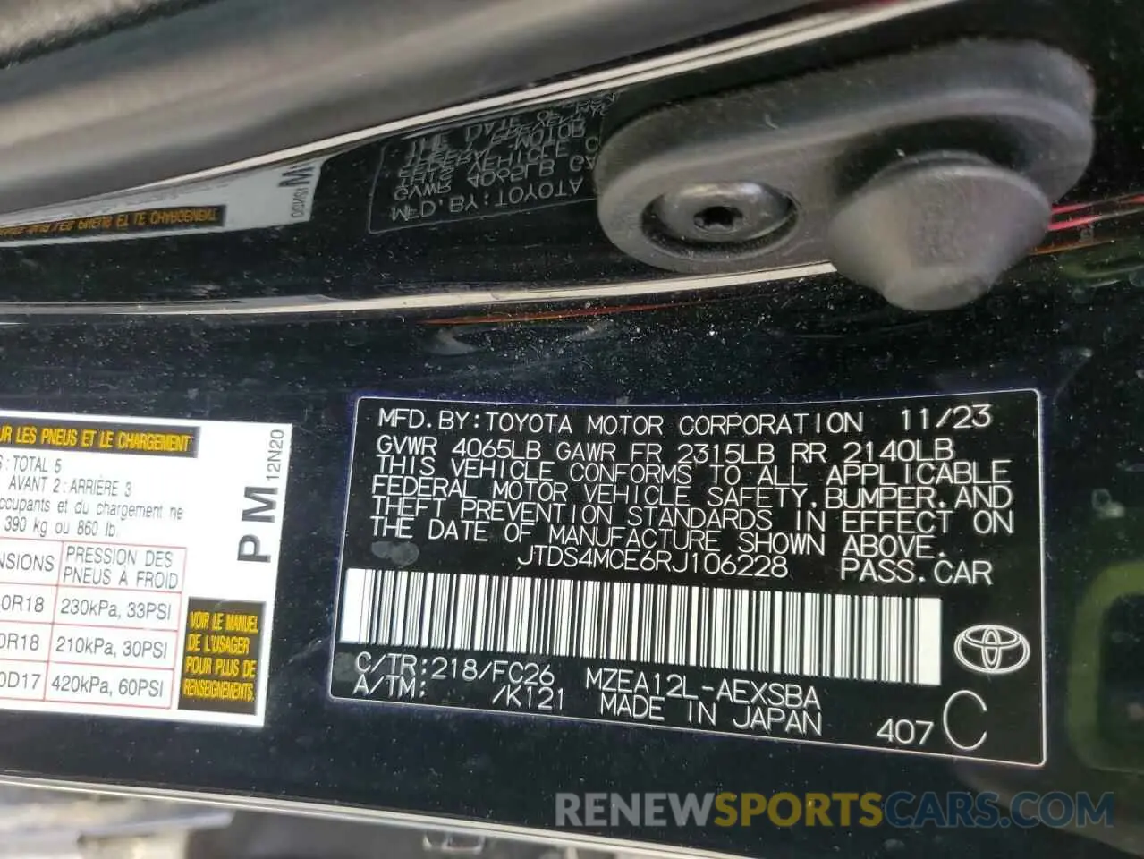 12 fotografías del automóvil dañado JTDS4MCE6RJ106228 TOYOTA COROLLA 2024