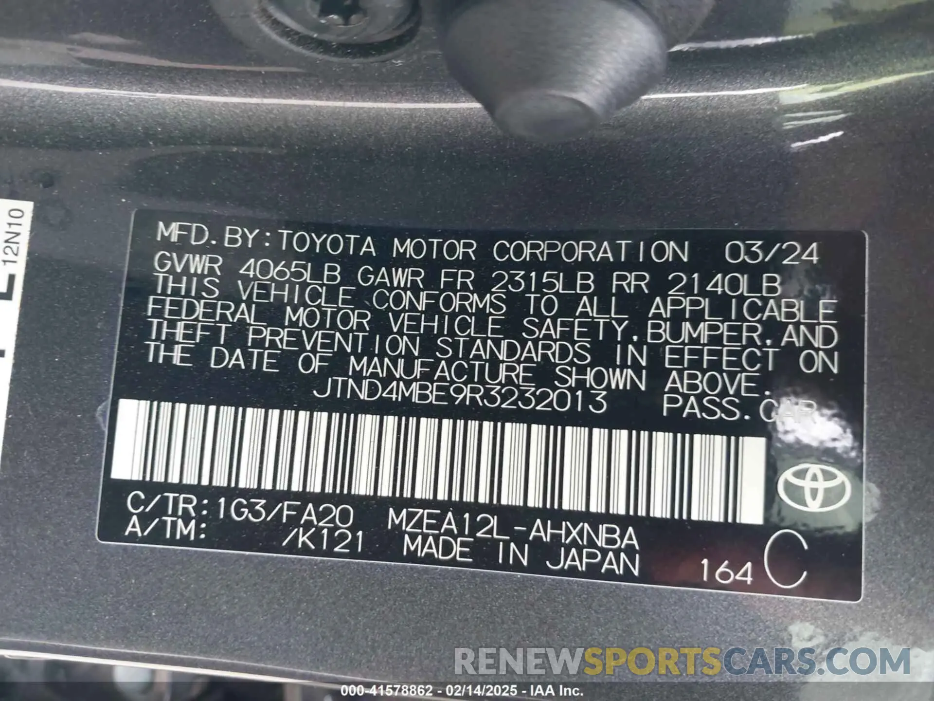 9 fotografías del automóvil dañado JTND4MBE9R3232013 TOYOTA COROLLA 2024