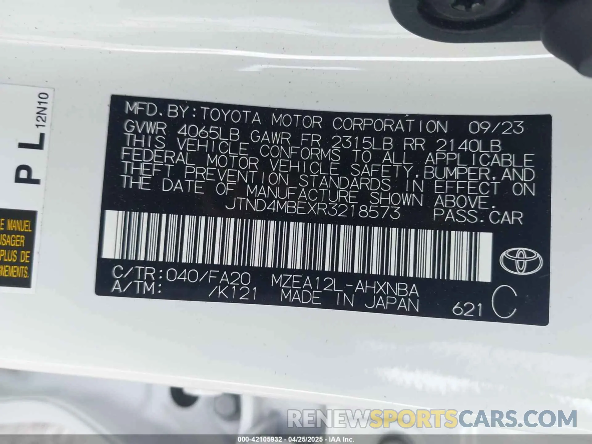 9 fotografías del automóvil dañado JTND4MBEXR3218573 TOYOTA COROLLA 2024