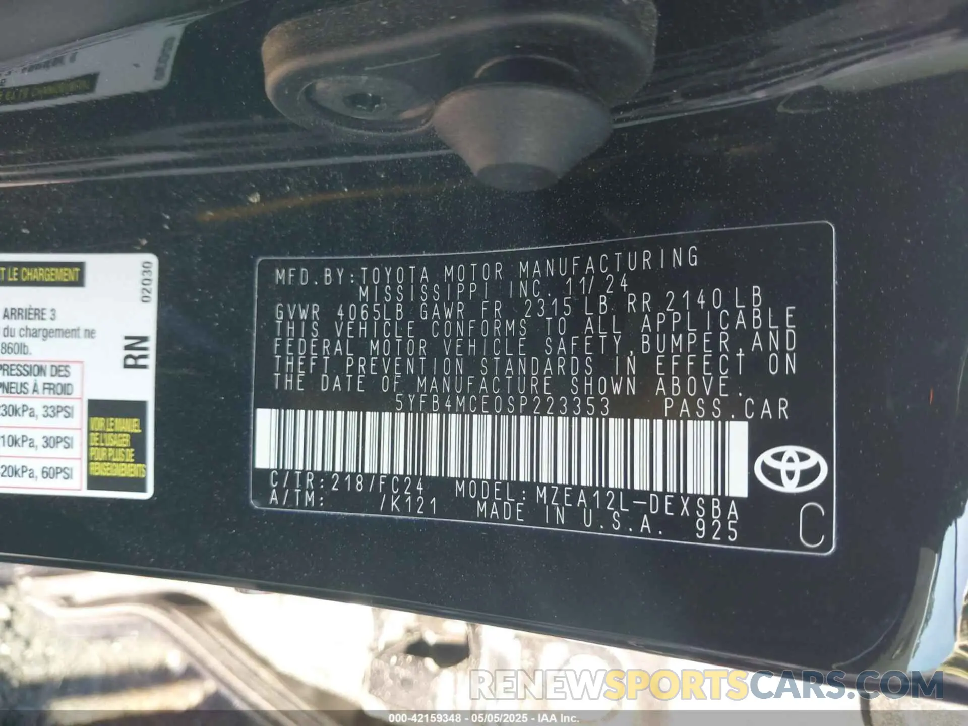9 fotografías del automóvil dañado 5YFB4MCE0SP223353 TOYOTA COROLLA 2025