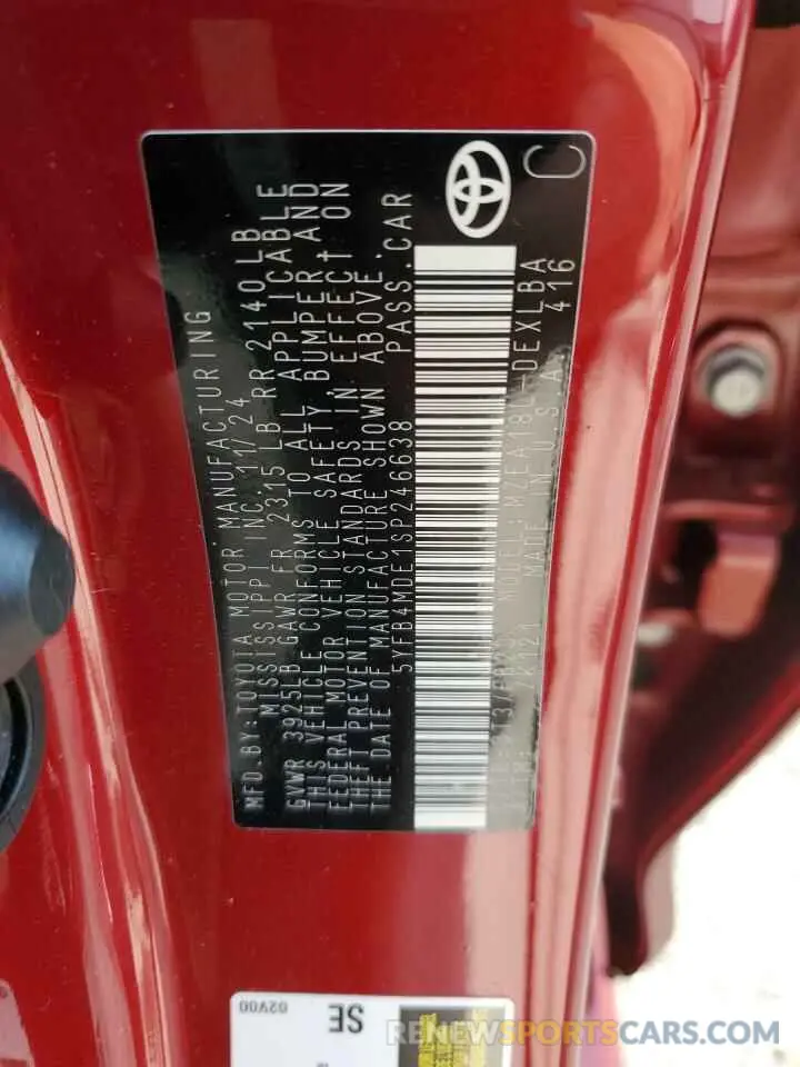 12 fotografías del automóvil dañado 5YFB4MDE1SP246638 TOYOTA COROLLA 2025