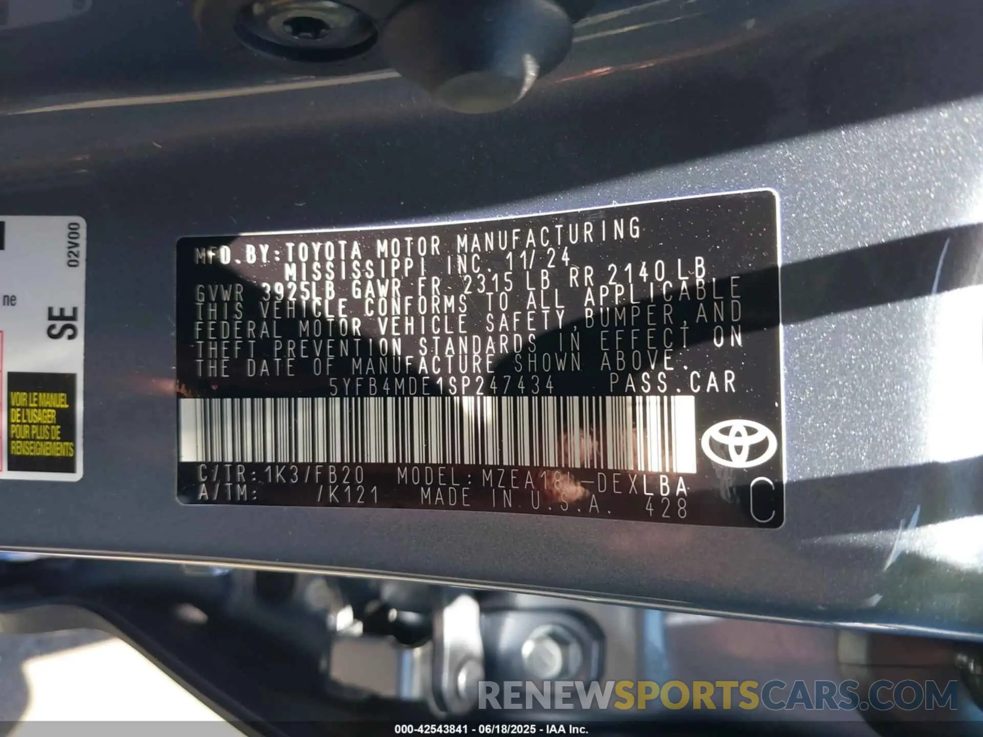 9 fotografías del automóvil dañado 5YFB4MDE1SP247434 TOYOTA COROLLA 2025