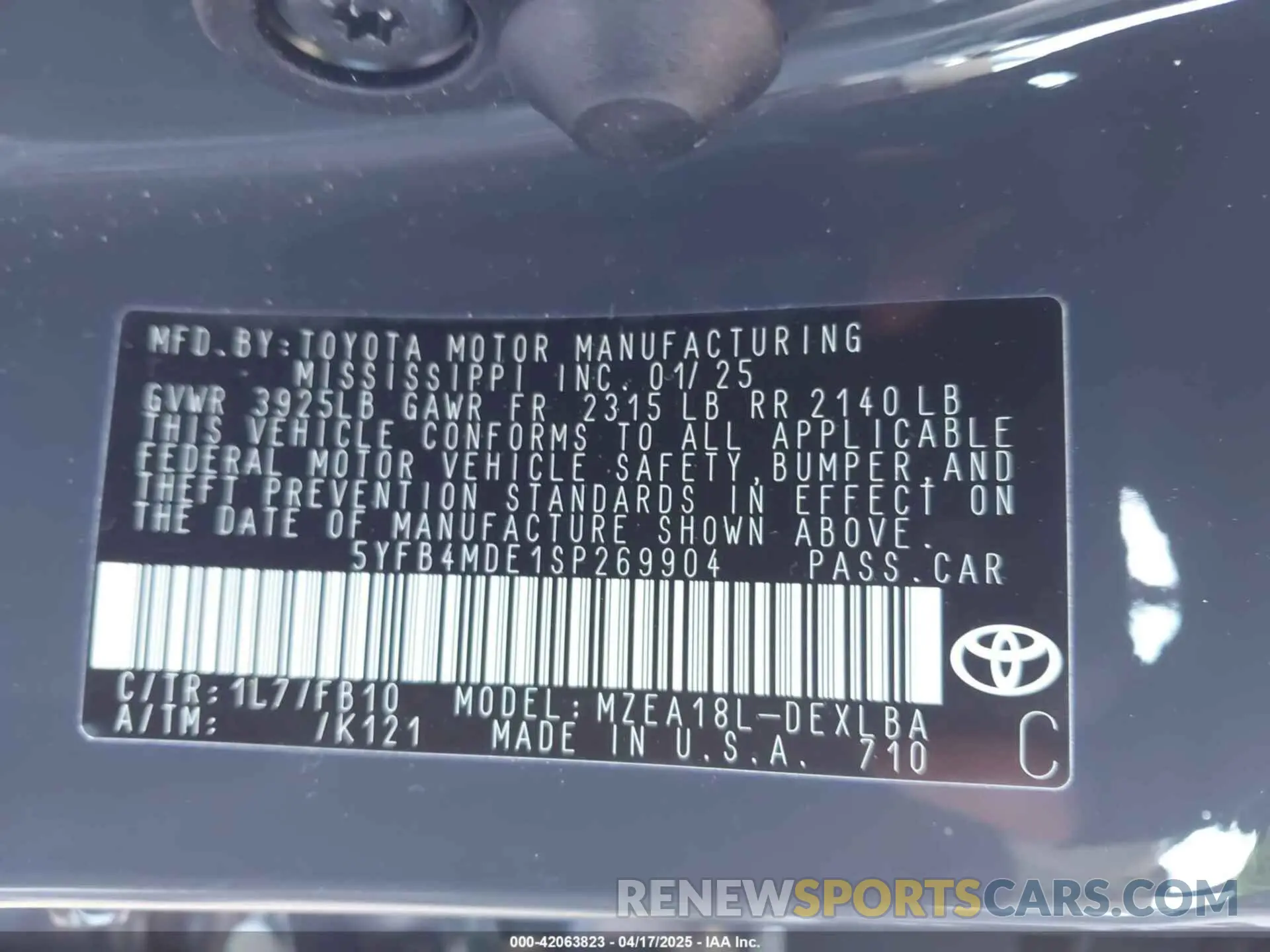 9 fotografías del automóvil dañado 5YFB4MDE1SP269904 TOYOTA COROLLA 2025