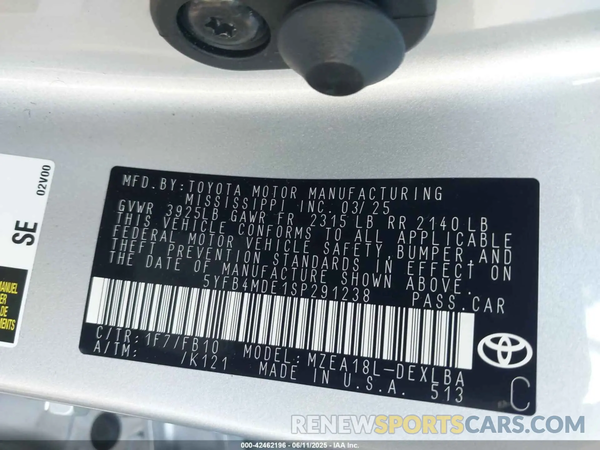 9 fotografías del automóvil dañado 5YFB4MDE1SP291238 TOYOTA COROLLA 2025