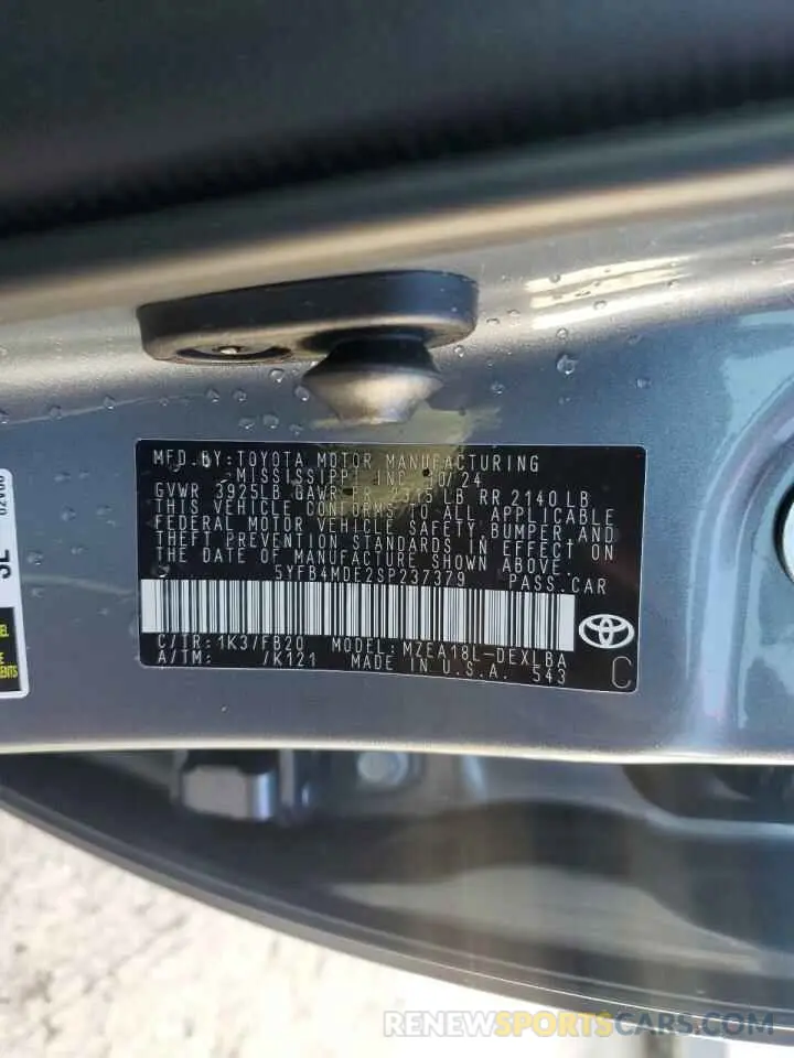 15 fotografías del automóvil dañado 5YFB4MDE2SP237379 TOYOTA COROLLA 2025