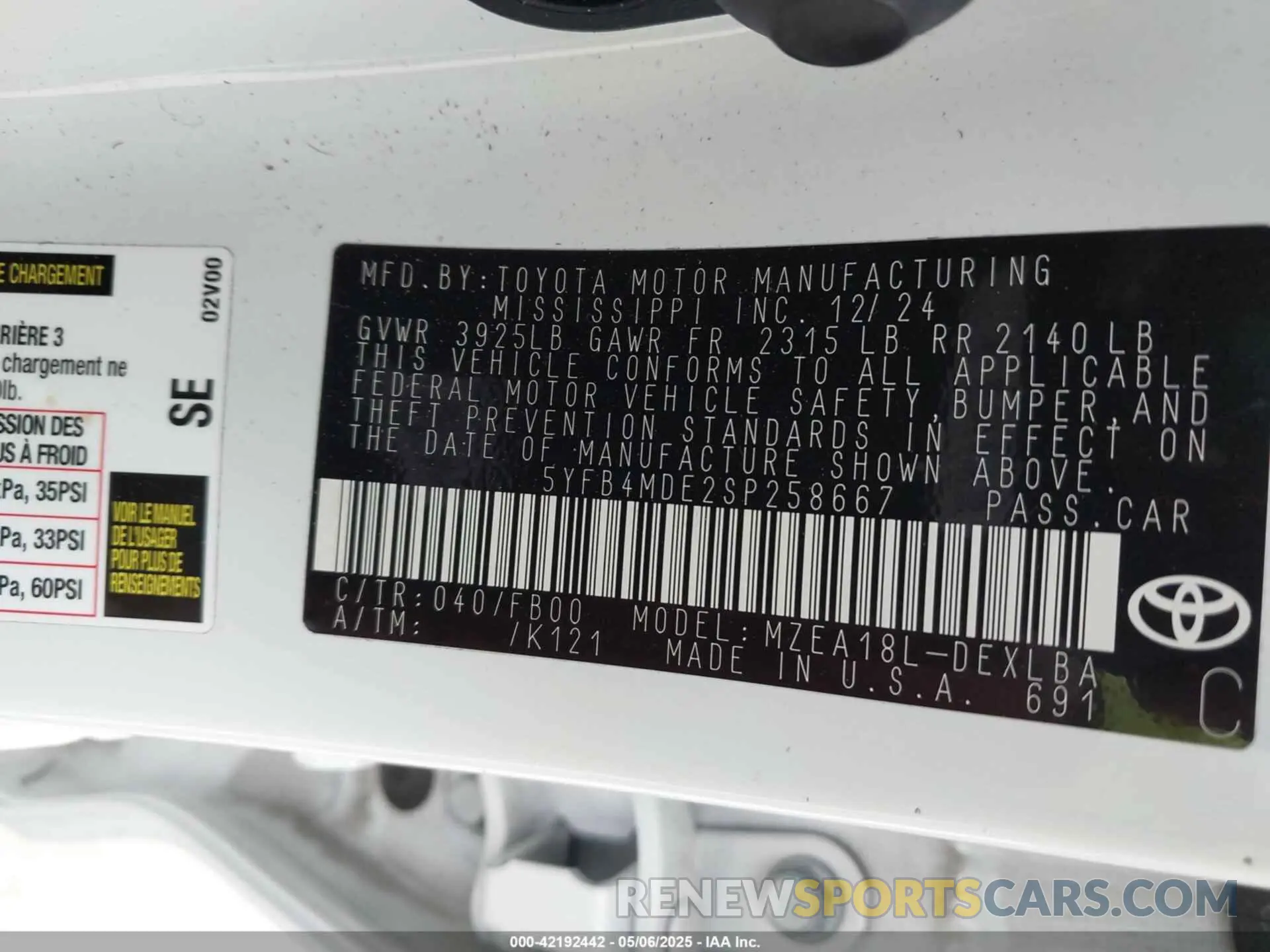 9 fotografías del automóvil dañado 5YFB4MDE2SP258667 TOYOTA COROLLA 2025