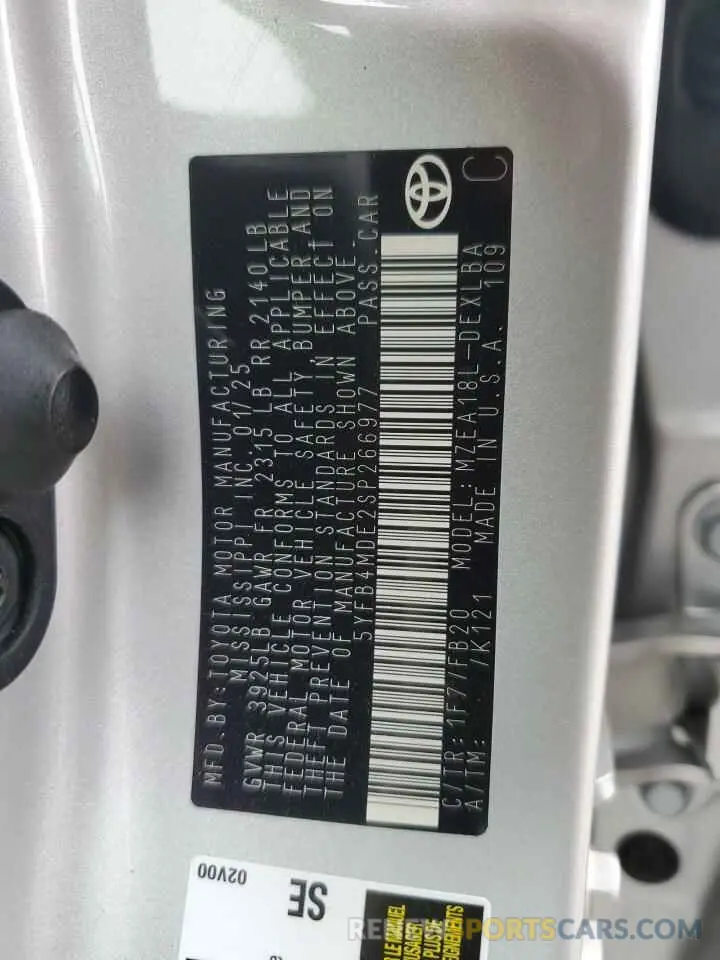 13 fotografías del automóvil dañado 5YFB4MDE2SP266977 TOYOTA COROLLA 2025