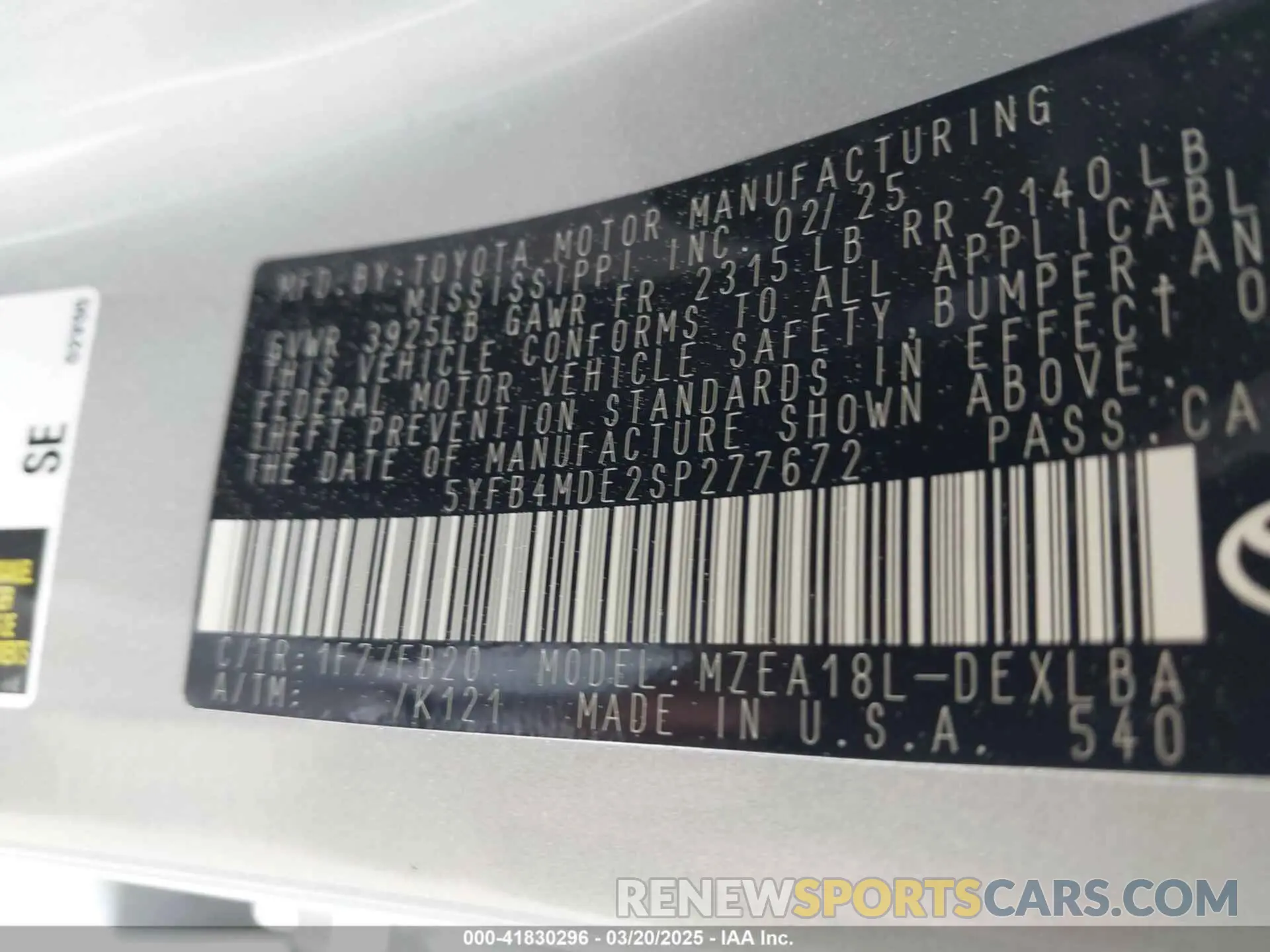 9 fotografías del automóvil dañado 5YFB4MDE2SP277672 TOYOTA COROLLA 2025