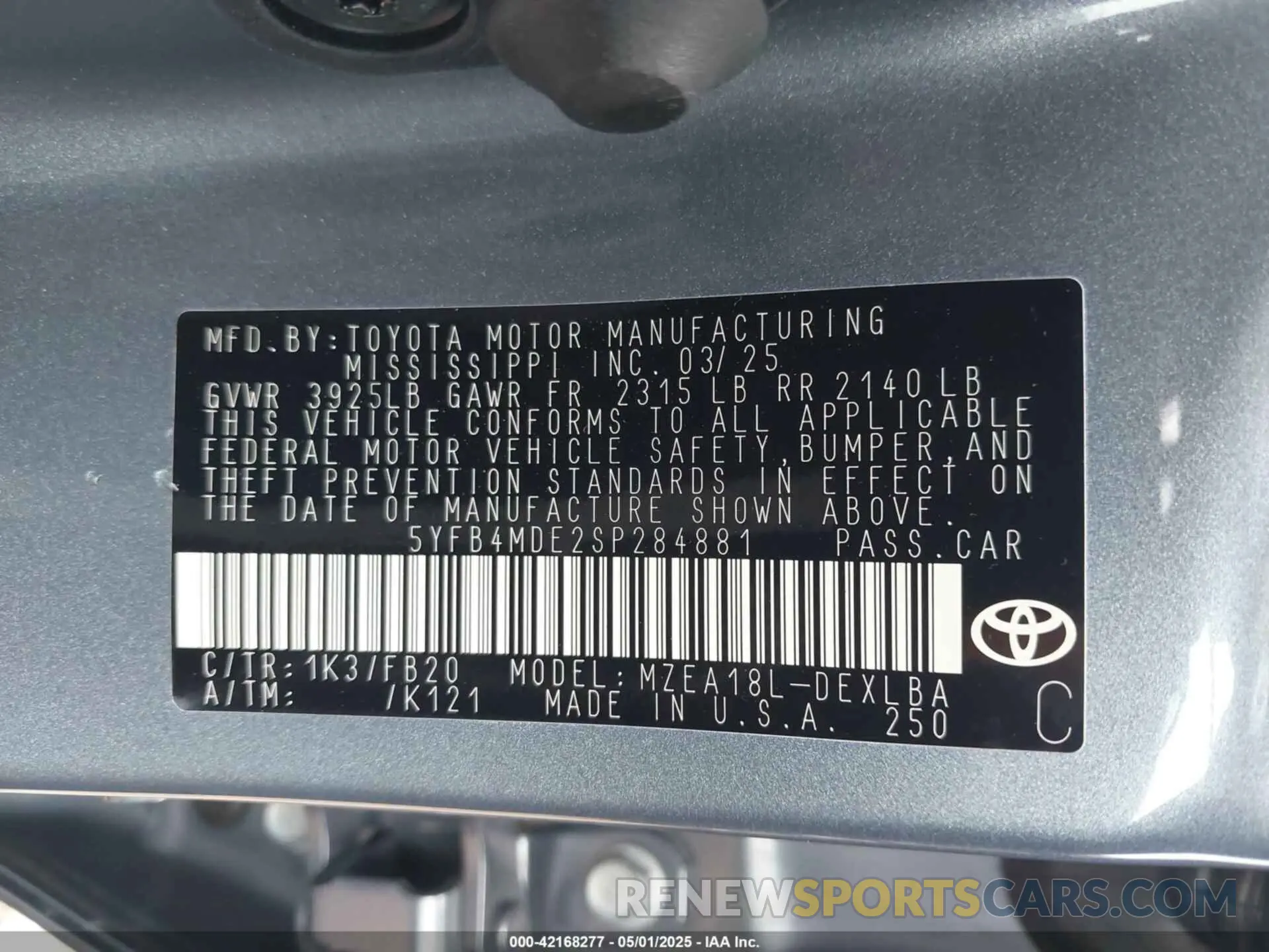 9 fotografías del automóvil dañado 5YFB4MDE2SP284881 TOYOTA COROLLA 2025