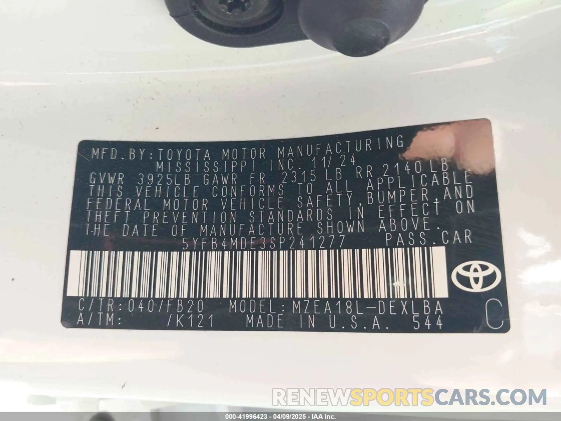 9 fotografías del automóvil dañado 5YFB4MDE3SP241277 TOYOTA COROLLA 2025