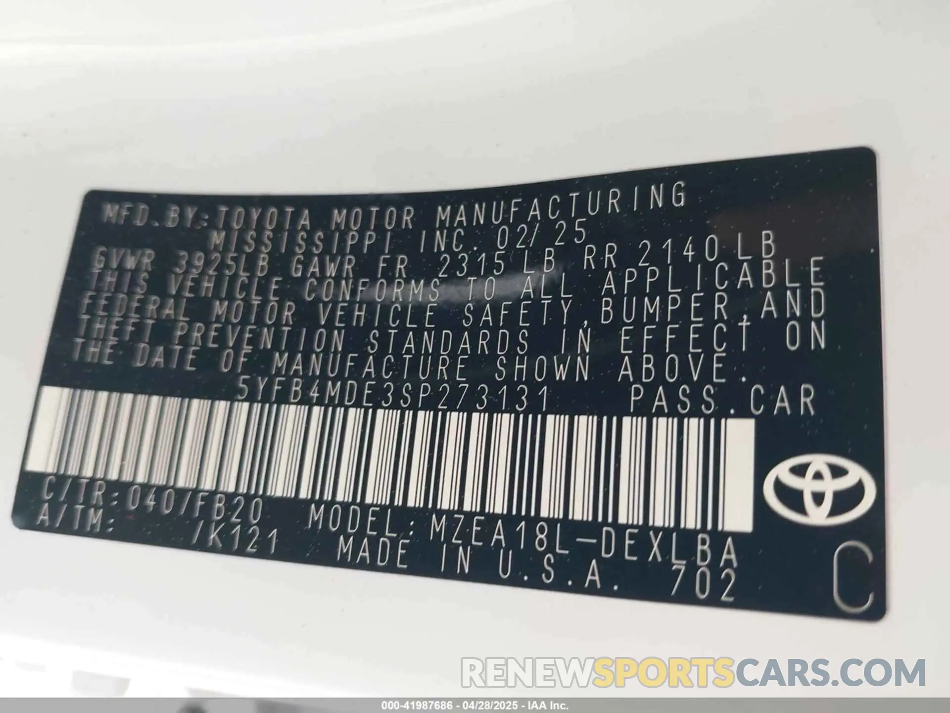 9 fotografías del automóvil dañado 5YFB4MDE3SP273131 TOYOTA COROLLA 2025