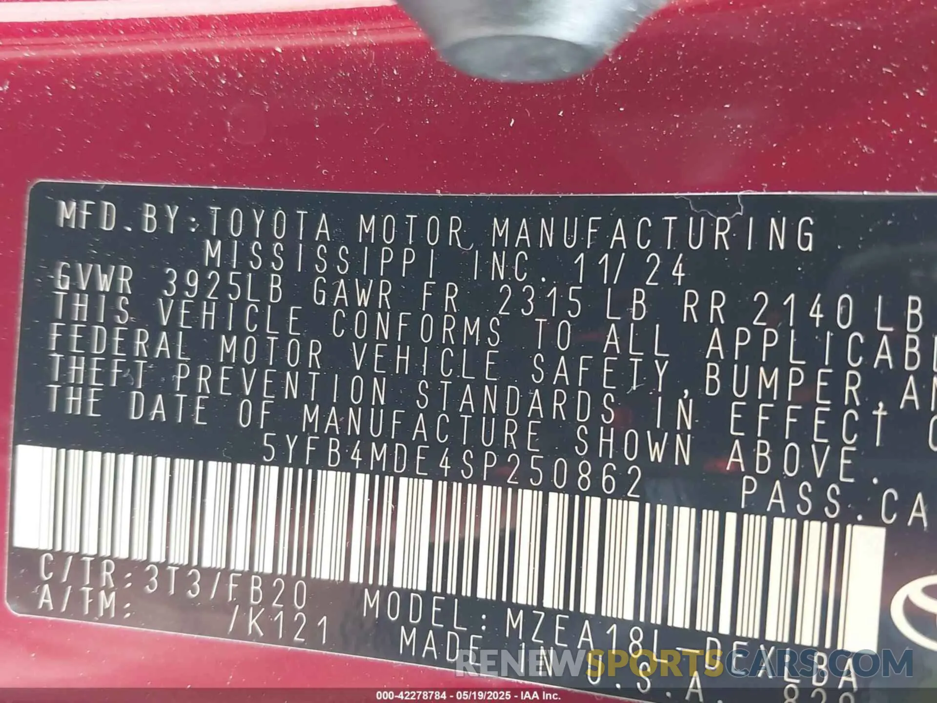 9 fotografías del automóvil dañado 5YFB4MDE4SP250862 TOYOTA COROLLA 2025