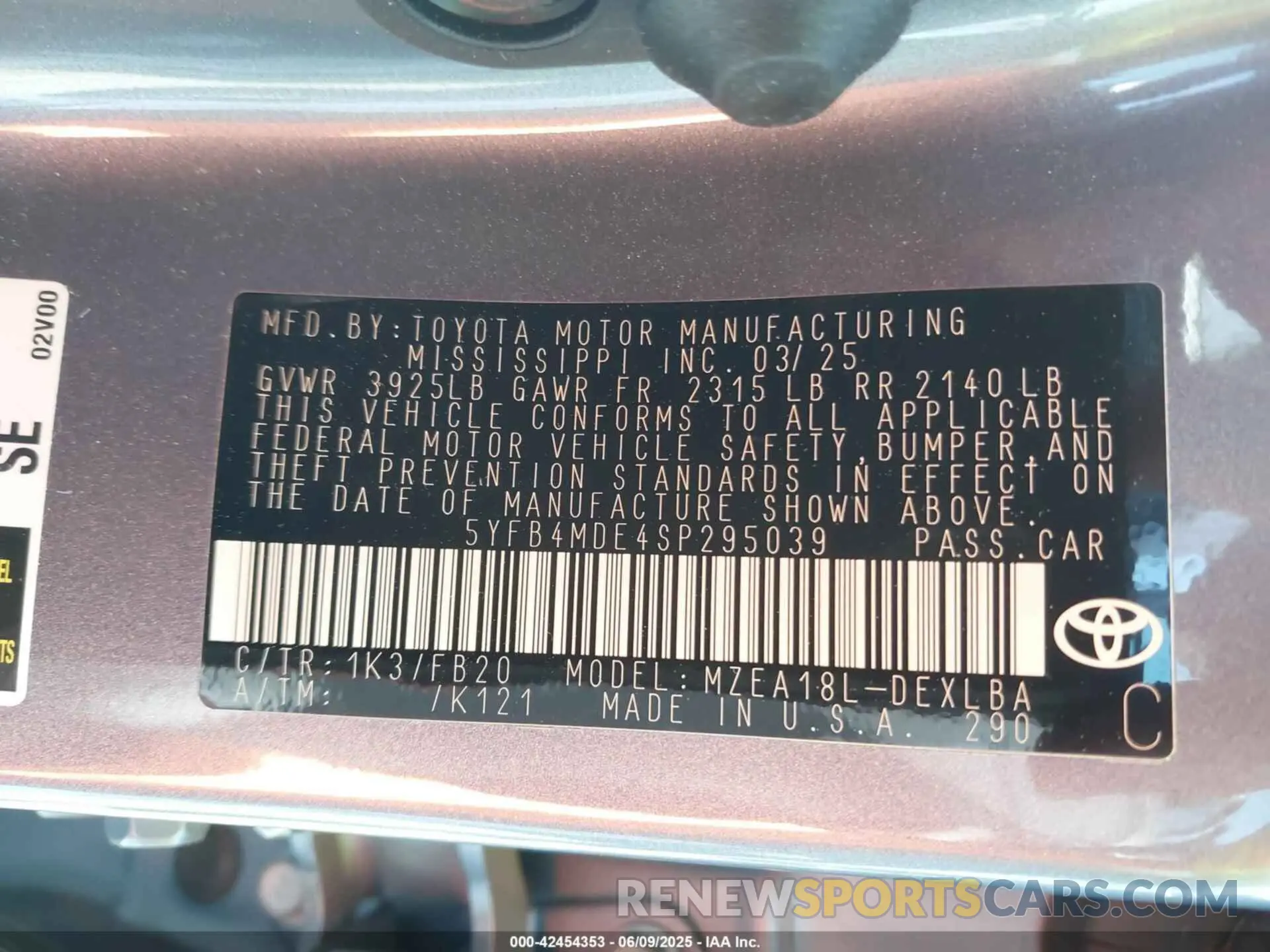 9 fotografías del automóvil dañado 5YFB4MDE4SP295039 TOYOTA COROLLA 2025