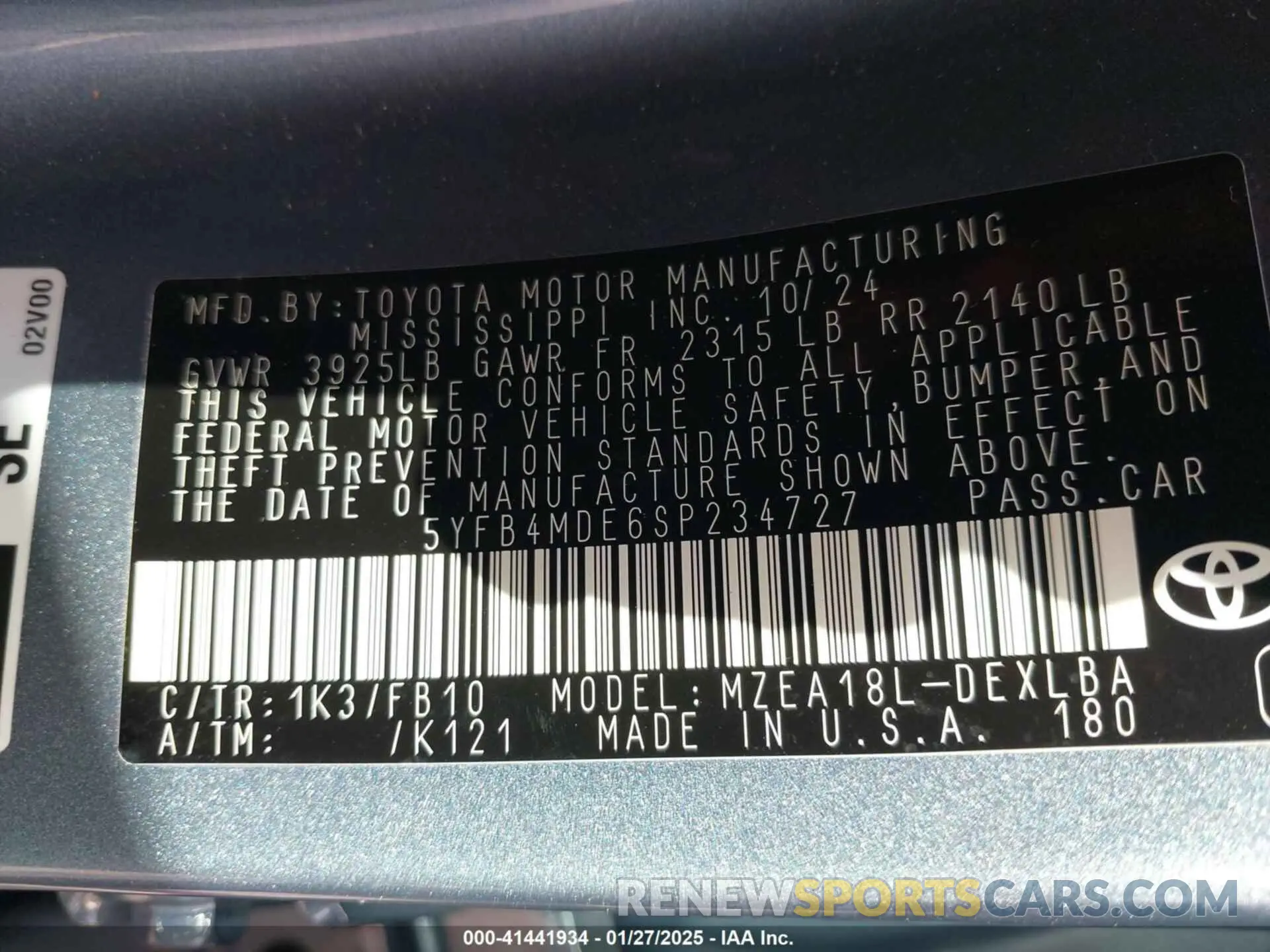 9 fotografías del automóvil dañado 5YFB4MDE6SP234727 TOYOTA COROLLA 2025