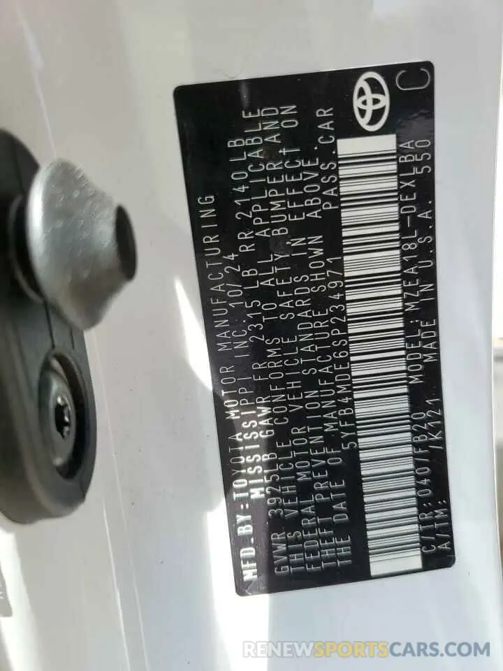 12 fotografías del automóvil dañado 5YFB4MDE6SP234971 TOYOTA COROLLA 2025