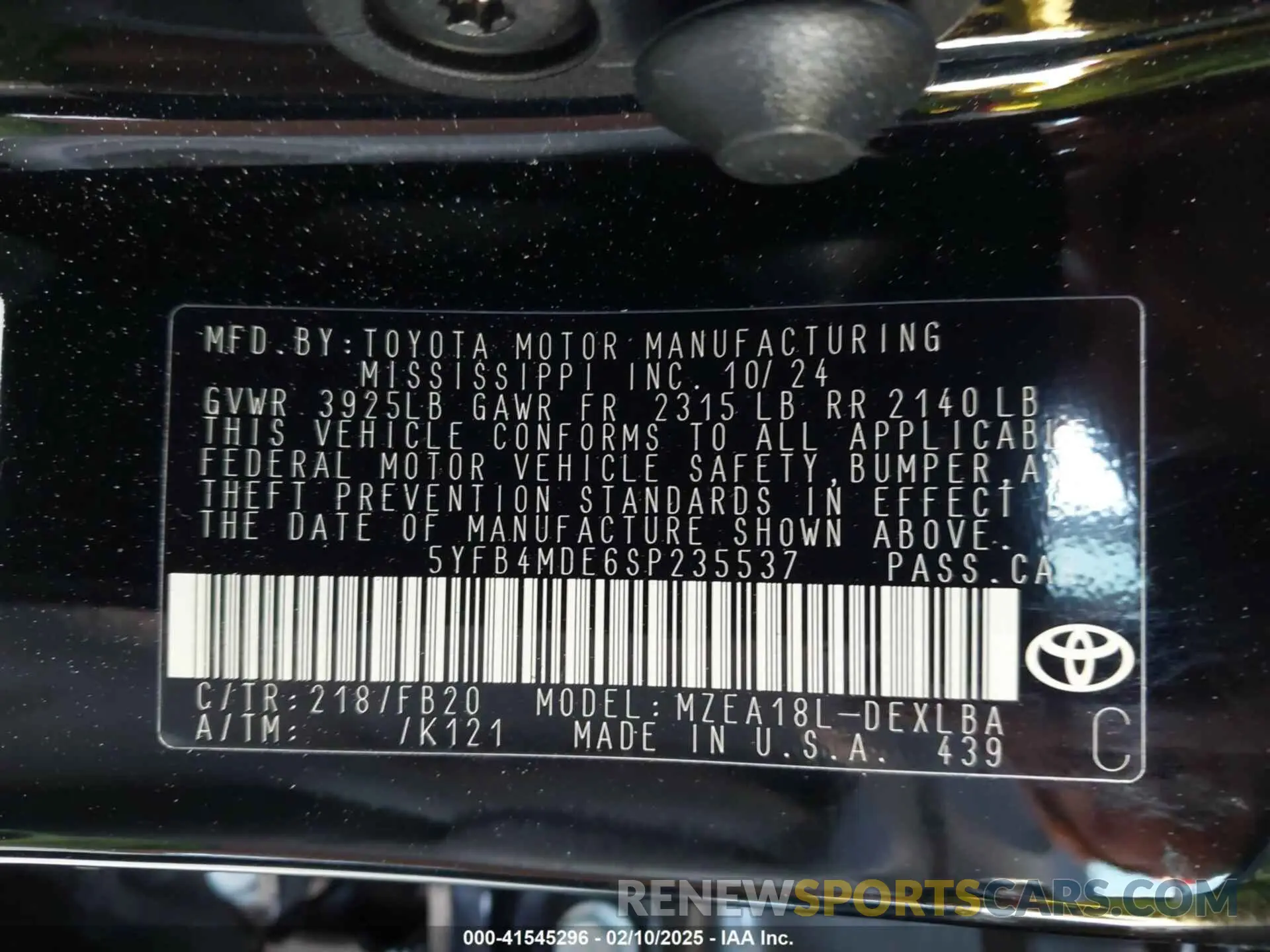 9 fotografías del automóvil dañado 5YFB4MDE6SP235537 TOYOTA COROLLA 2025