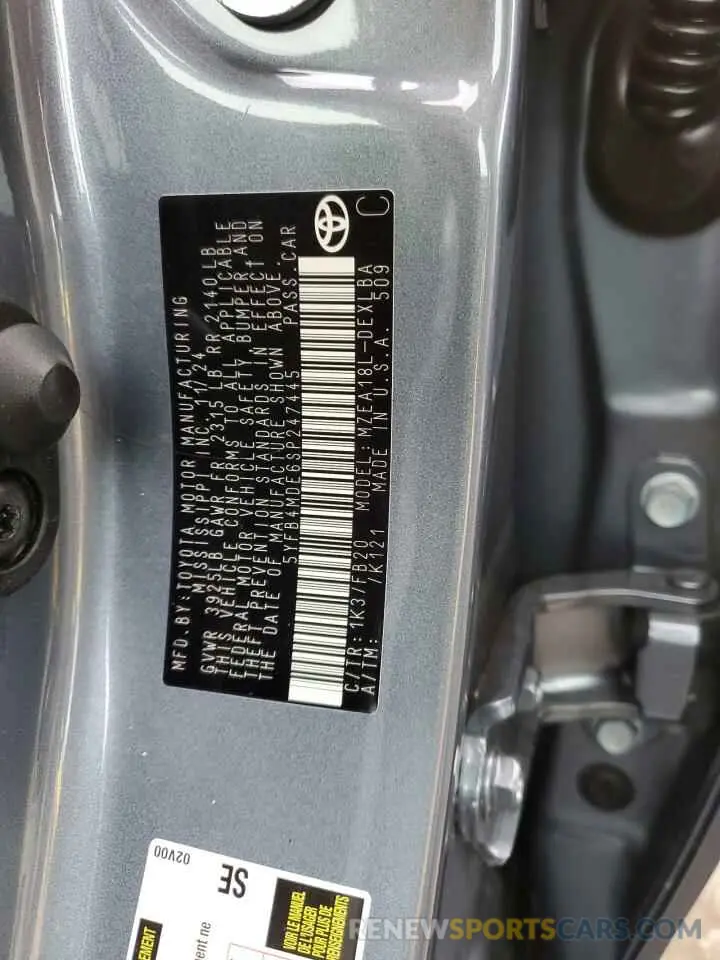 14 fotografías del automóvil dañado 5YFB4MDE6SP247445 TOYOTA COROLLA 2025