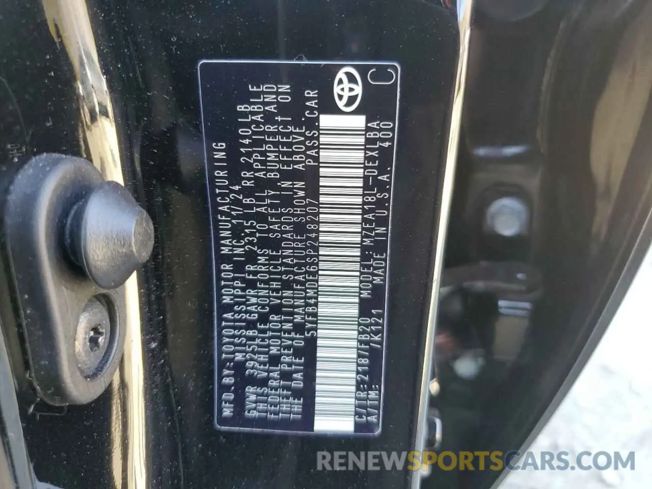 14 fotografías del automóvil dañado 5YFB4MDE6SP248207 TOYOTA COROLLA 2025
