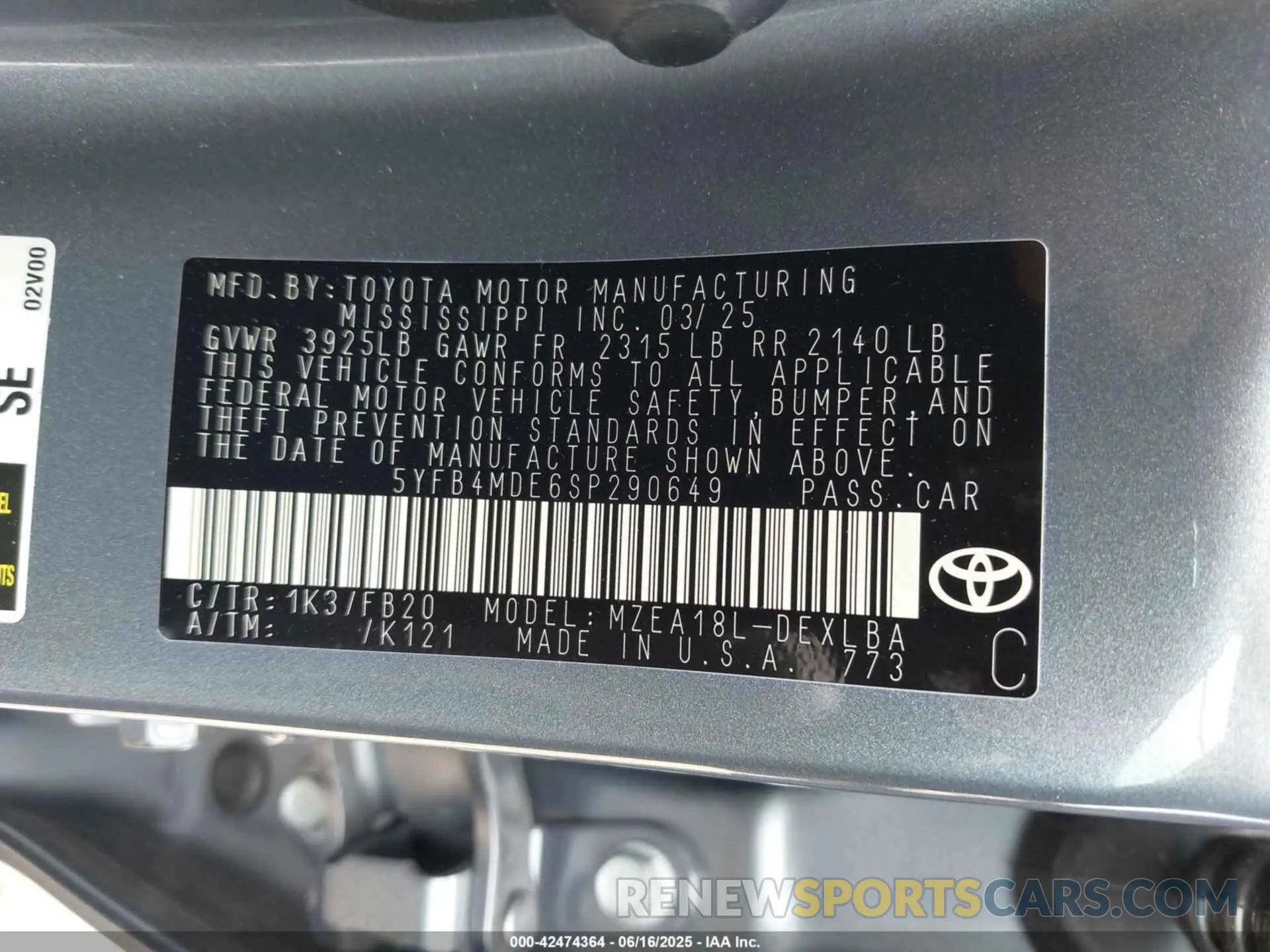 9 fotografías del automóvil dañado 5YFB4MDE6SP290649 TOYOTA COROLLA 2025