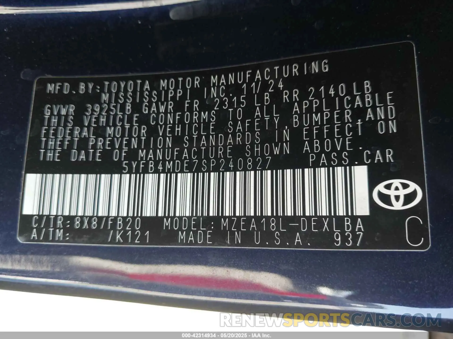 9 fotografías del automóvil dañado 5YFB4MDE7SP240827 TOYOTA COROLLA 2025