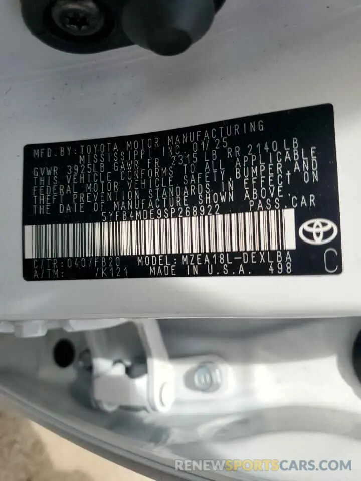 12 fotografías del automóvil dañado 5YFB4MDE9SP268922 TOYOTA COROLLA 2025
