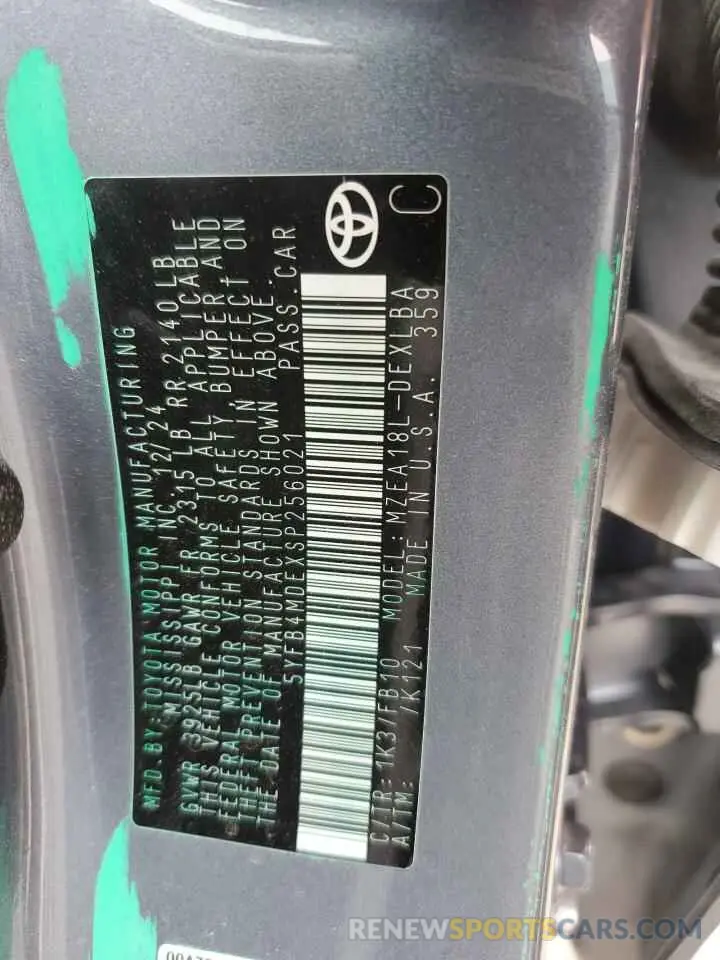 15 fotografías del automóvil dañado 5YFB4MDEXSP256021 TOYOTA COROLLA 2025
