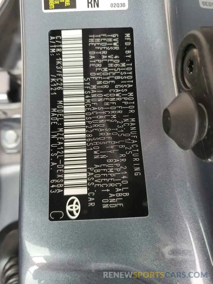 13 fotografías del automóvil dañado 5YFS4MCE0SP228651 TOYOTA COROLLA 2025