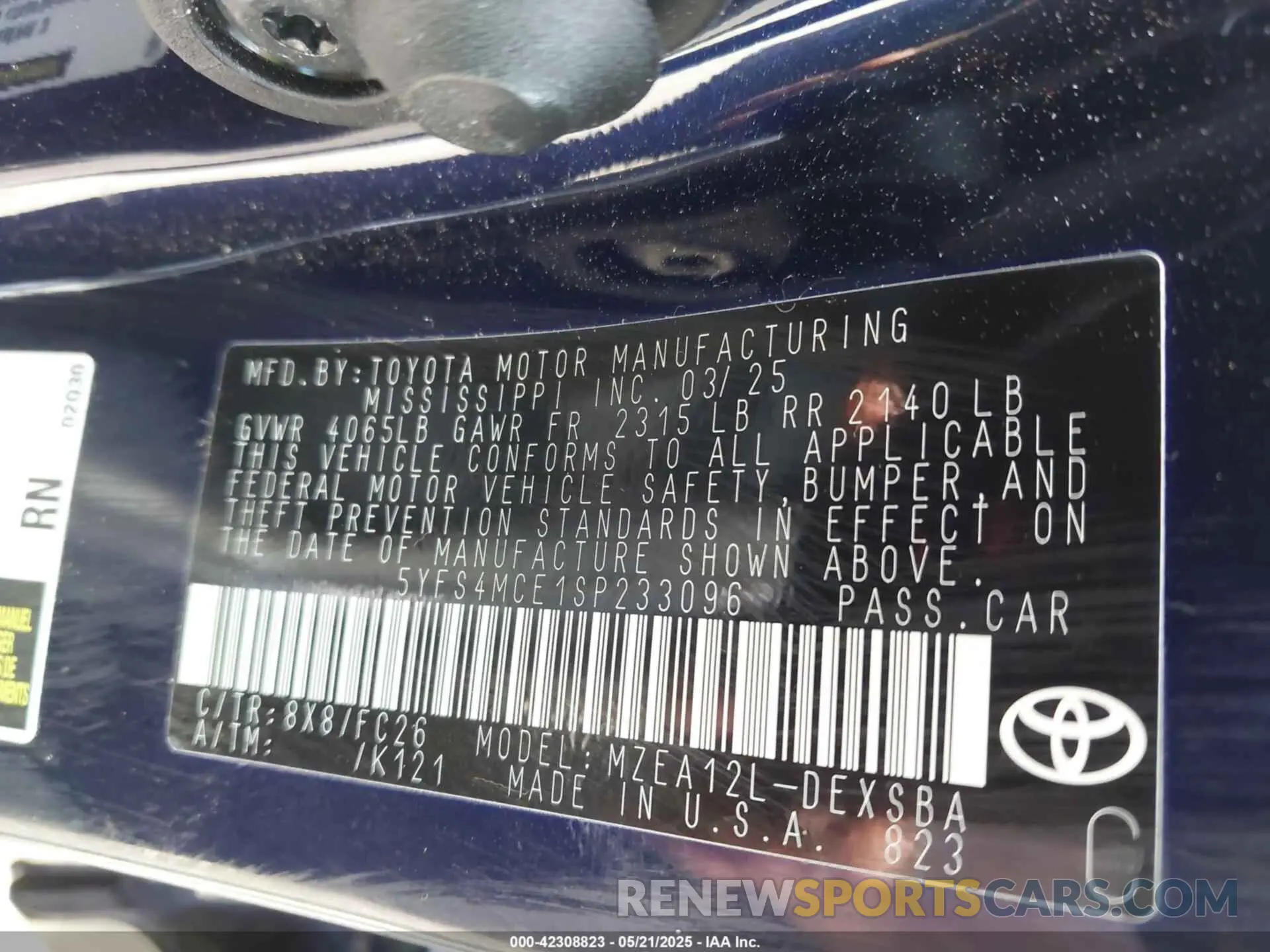 9 fotografías del automóvil dañado 5YFS4MCE1SP233096 TOYOTA COROLLA 2025