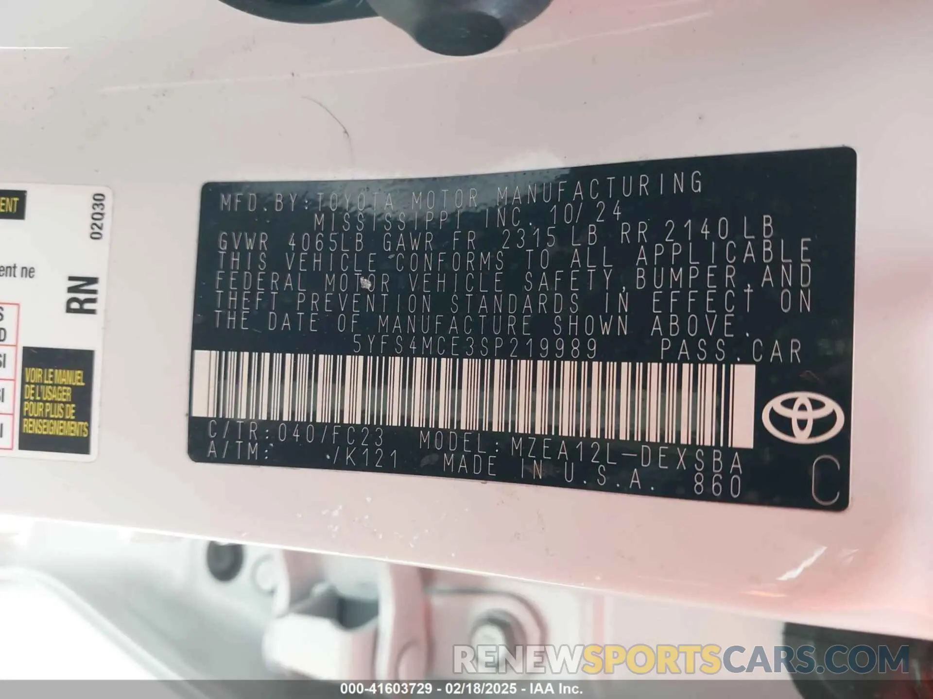 9 fotografías del automóvil dañado 5YFS4MCE3SP219989 TOYOTA COROLLA 2025