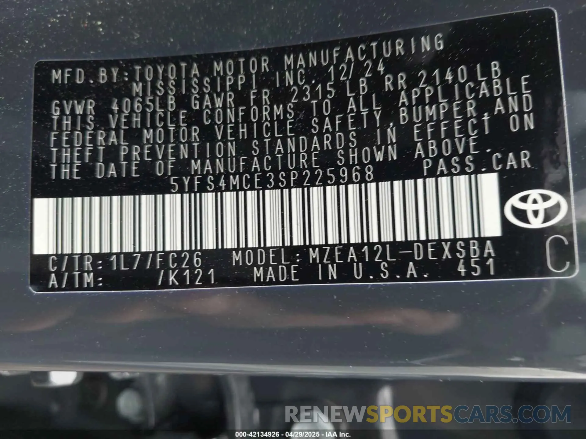 9 fotografías del automóvil dañado 5YFS4MCE3SP225968 TOYOTA COROLLA 2025