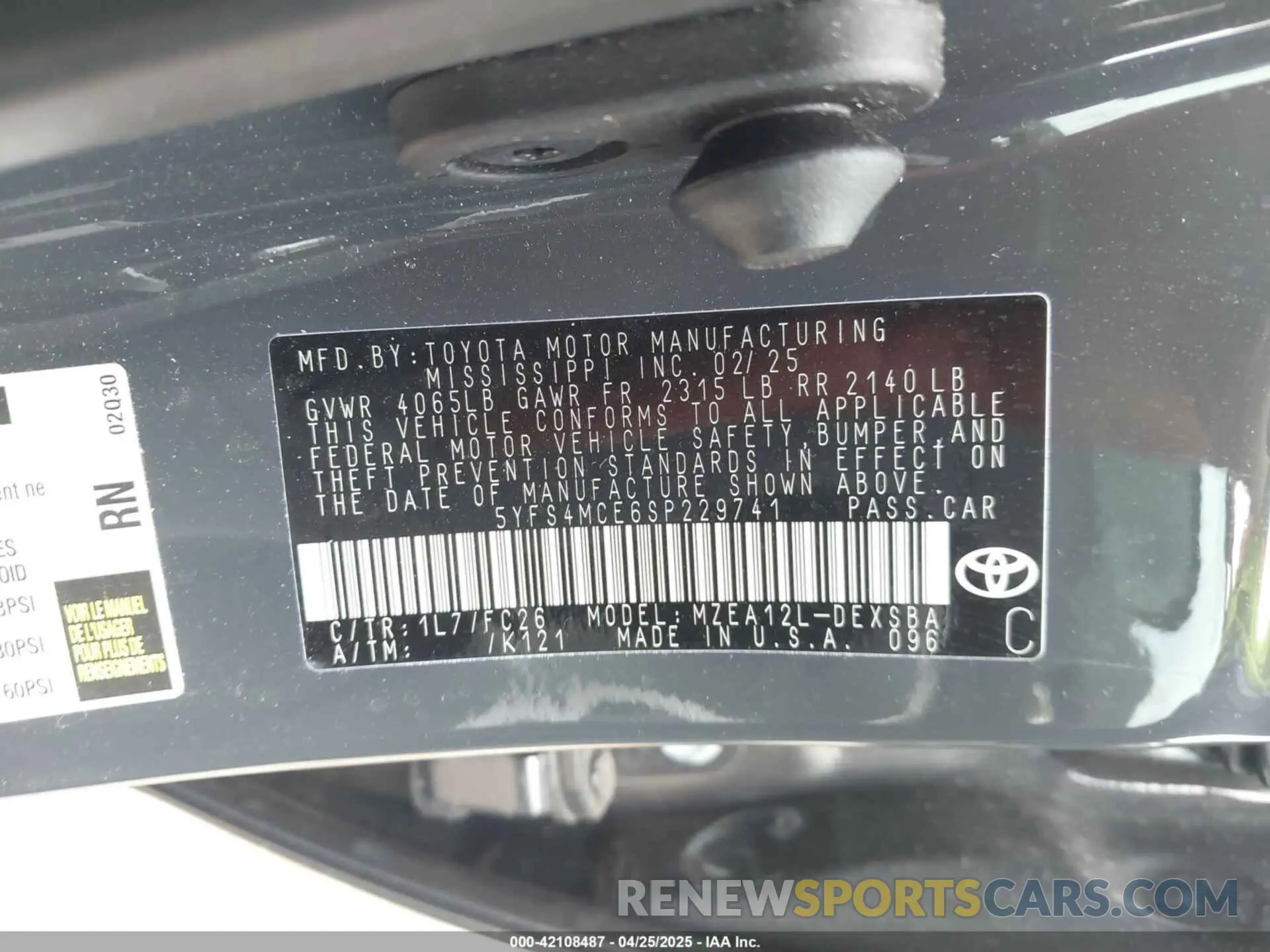 9 fotografías del automóvil dañado 5YFS4MCE6SP229741 TOYOTA COROLLA 2025