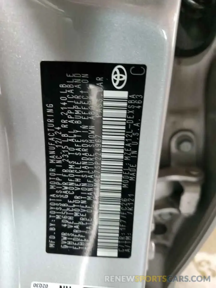 14 fotografías del automóvil dañado 5YFS4MCE7SP224967 TOYOTA COROLLA 2025