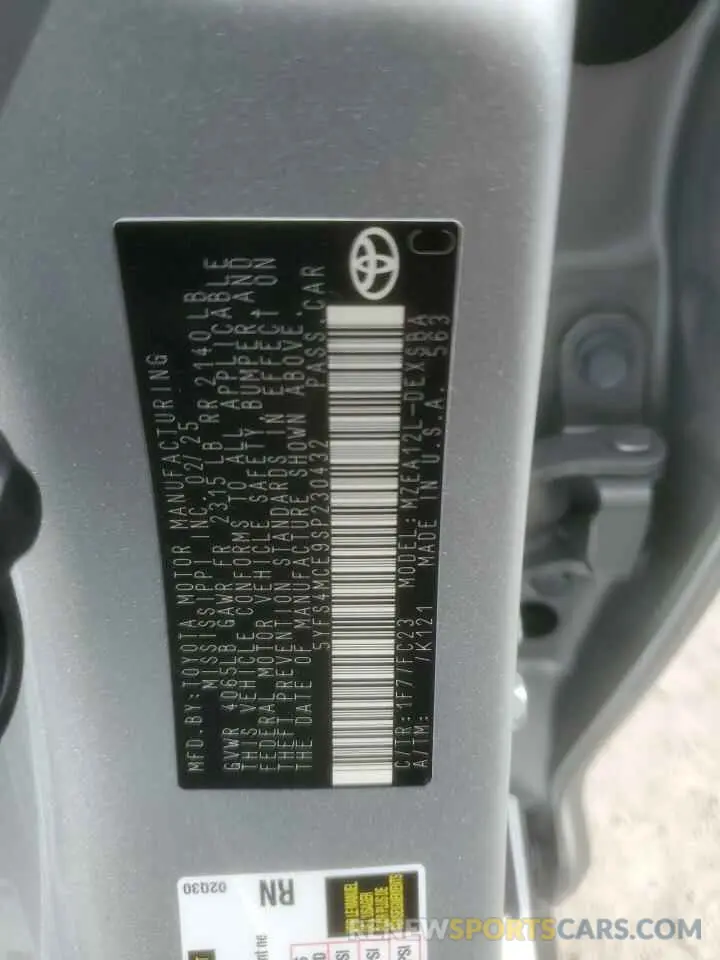 12 fotografías del automóvil dañado 5YFS4MCE9SP230432 TOYOTA COROLLA 2025