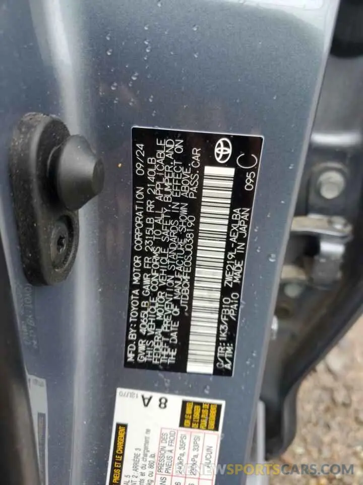 12 fotografías del automóvil dañado JTDBCMFE0SJ038190 TOYOTA COROLLA 2025