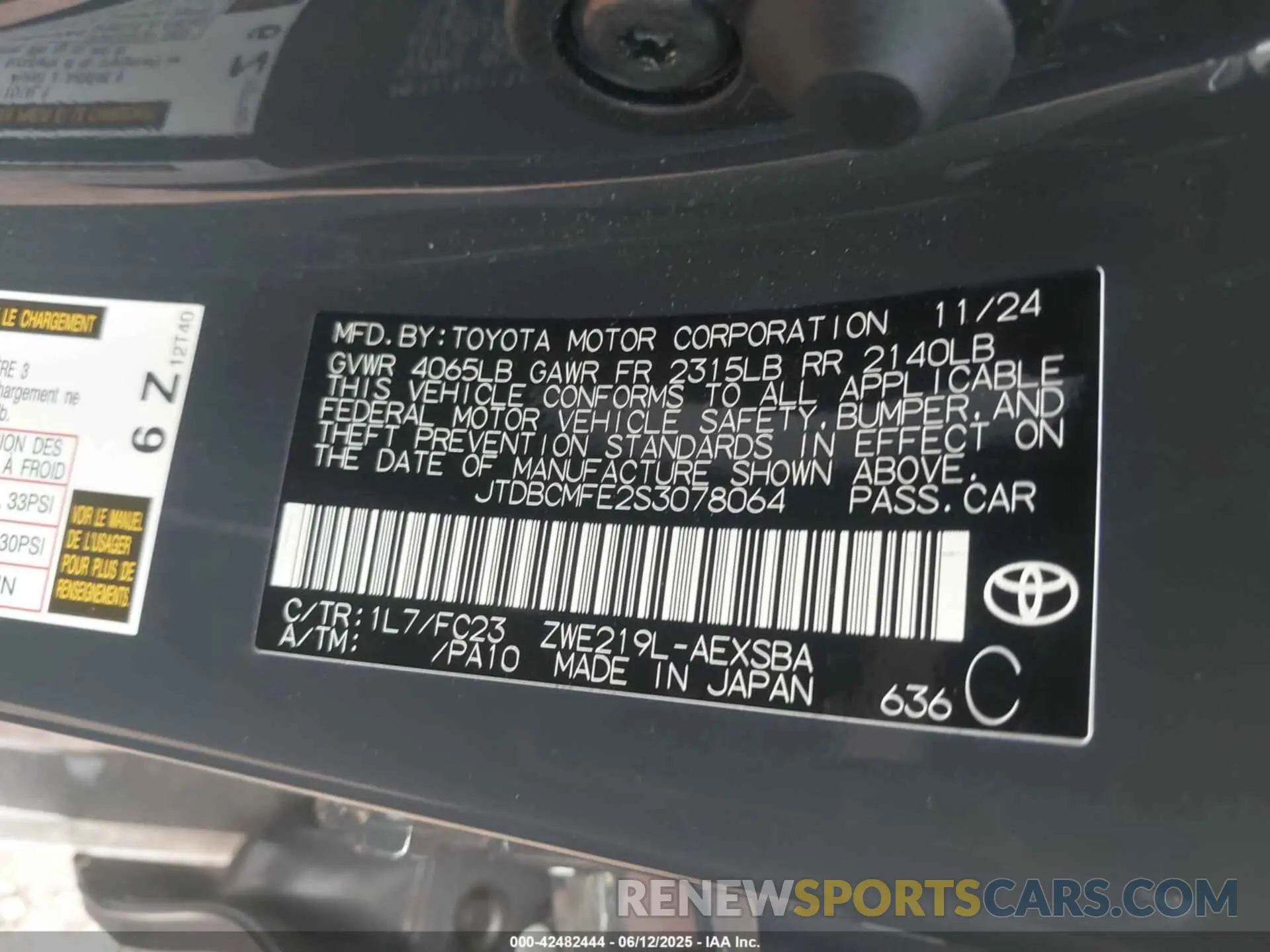9 fotografías del automóvil dañado JTDBCMFE2S3078064 TOYOTA COROLLA 2025