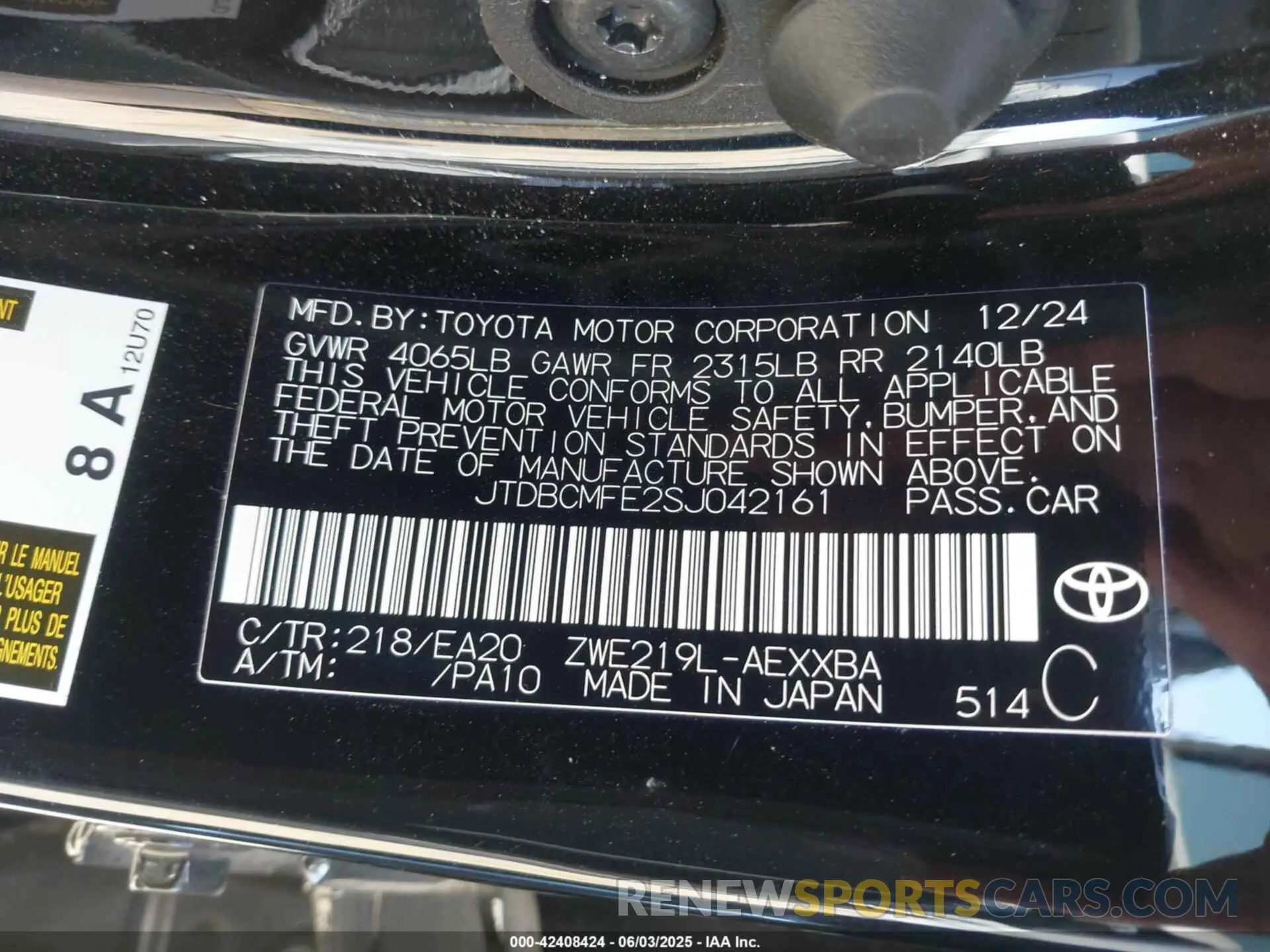 9 fotografías del automóvil dañado JTDBCMFE2SJ042161 TOYOTA COROLLA 2025