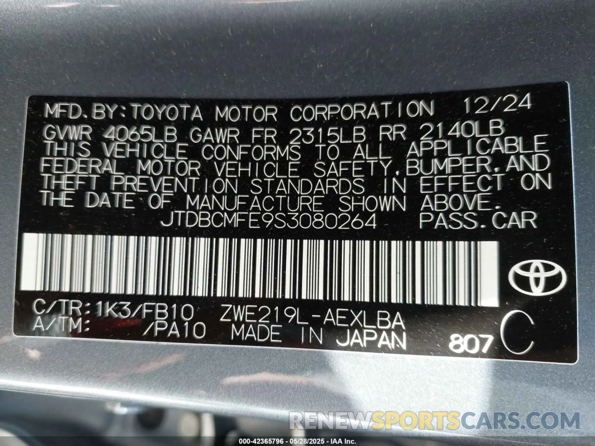 9 fotografías del automóvil dañado JTDBCMFE9S3080264 TOYOTA COROLLA 2025
