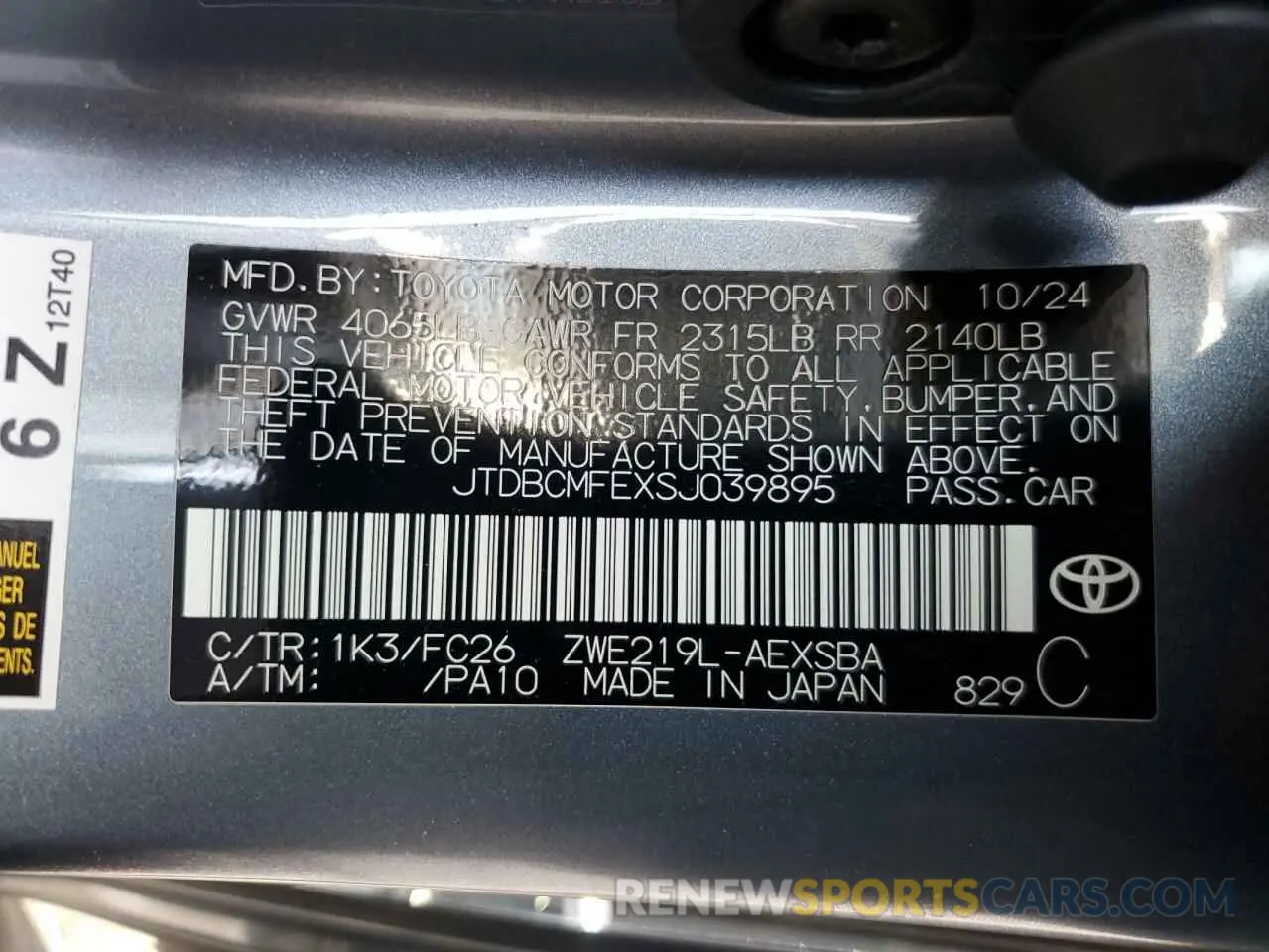 13 fotografías del automóvil dañado JTDBCMFEXSJ039895 TOYOTA COROLLA 2025