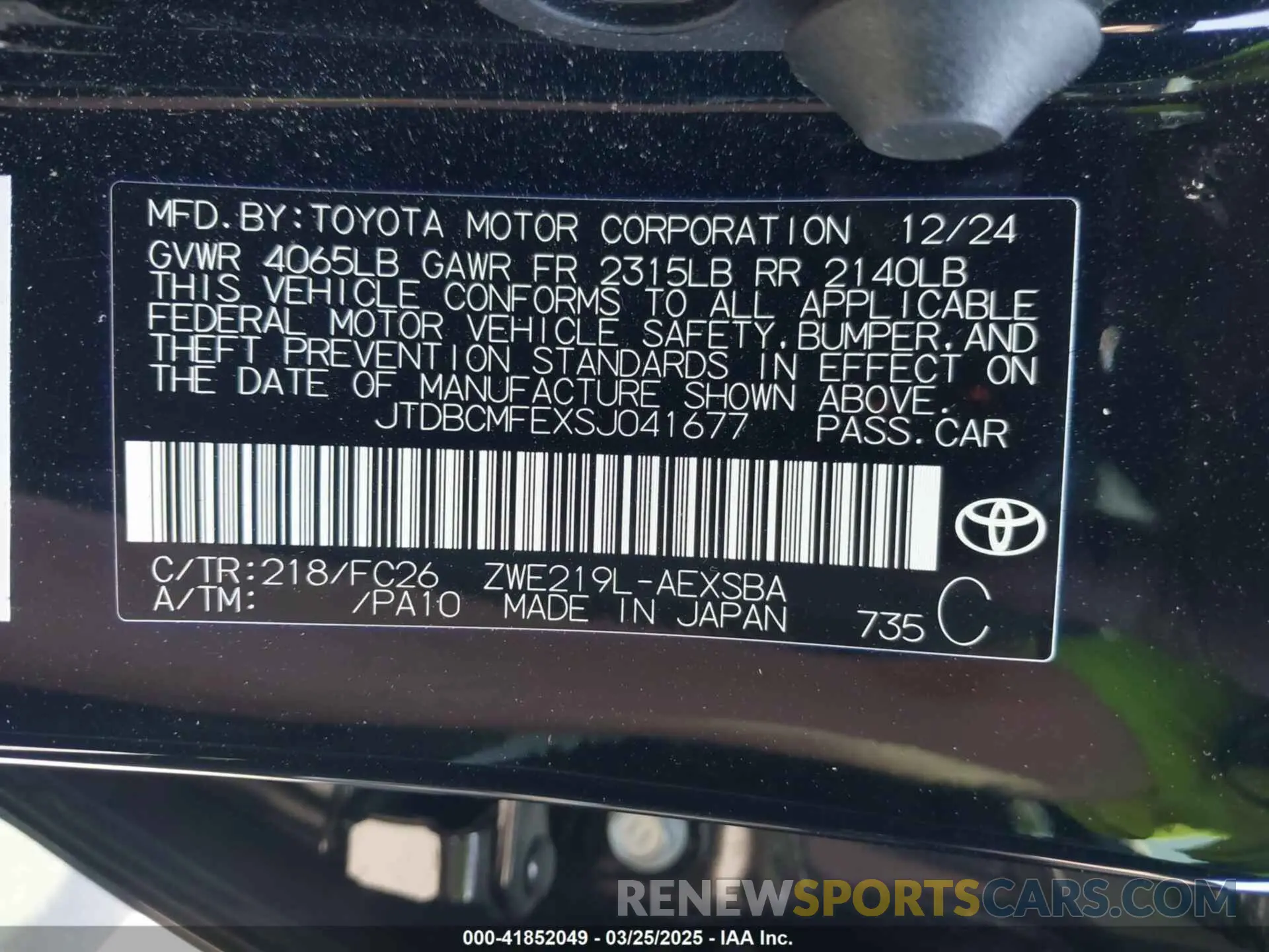 9 fotografías del automóvil dañado JTDBCMFEXSJ041677 TOYOTA COROLLA 2025