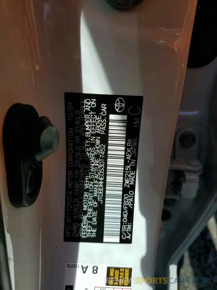 13 fotografías del automóvil dañado JTDBDMHE0S3017452 TOYOTA COROLLA 2025