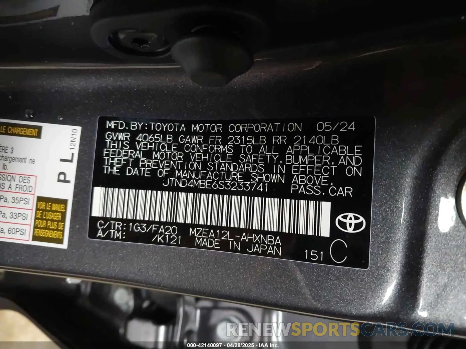 9 fotografías del automóvil dañado JTND4MBE6S3233741 TOYOTA COROLLA 2025
