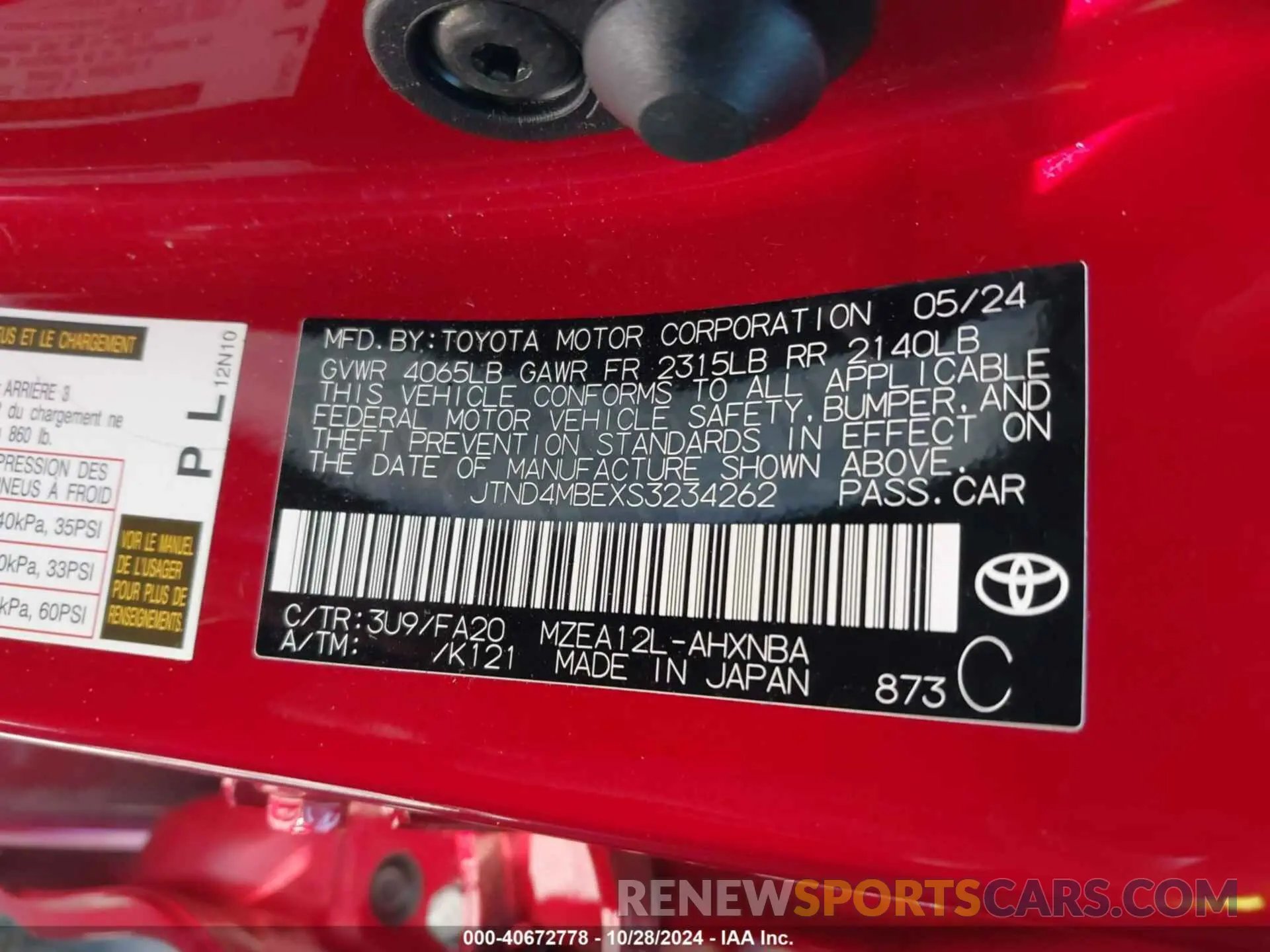 9 fotografías del automóvil dañado JTND4MBEXS3234262 TOYOTA COROLLA 2025